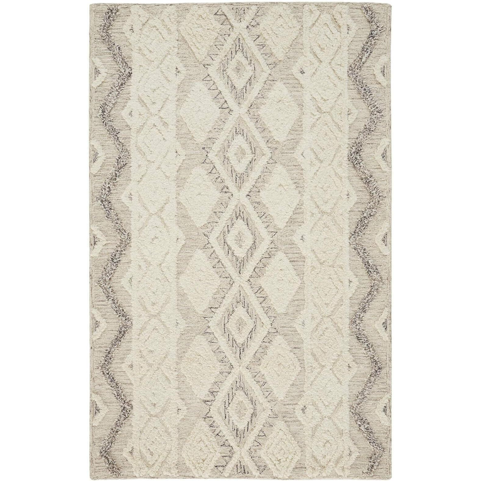HomeRoots 512777 9 x 12 ft. Ivory Taupe & Gray Wool Geometric Hand Tufted Handmade Stain Resistant Rectangle Area Rug