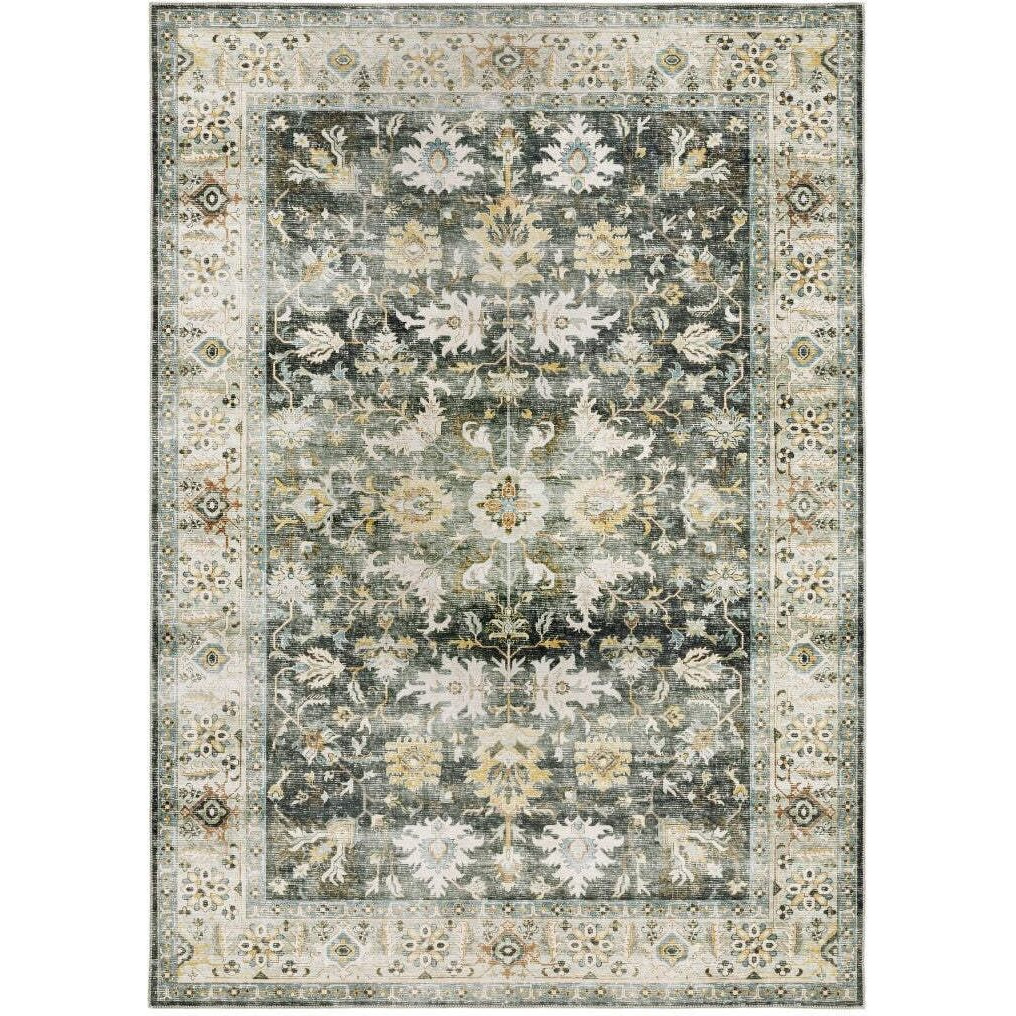 HomeRoots 510403 4 x 6 ft. Gray Charcoal Gold Brown Ivory Pale Sage & Light Blue Oriental Printed Stain Resistant Non Skid Rectangle Area Rug