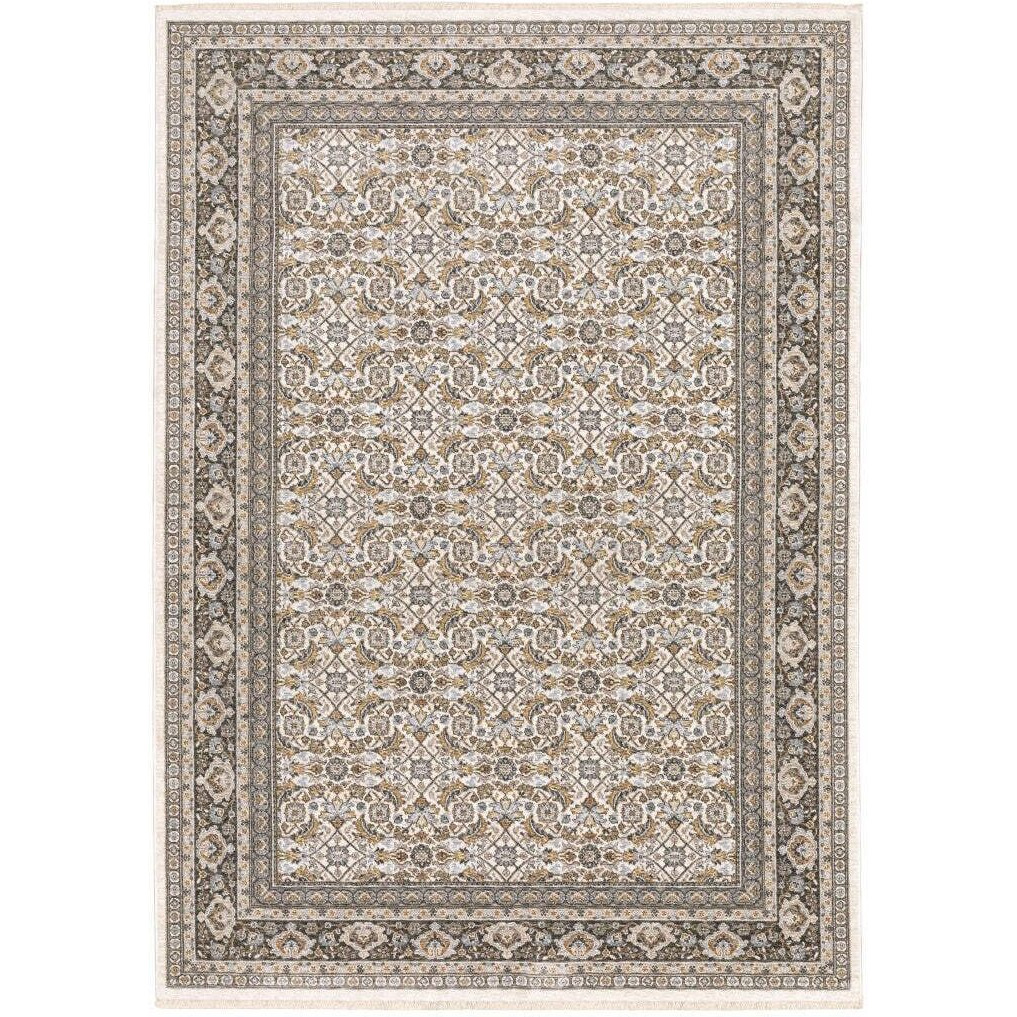 HomeRoots 509404 5 x 8 ft. Ivory & Gray Oriental Power Loom Stain Resistant Rectangle Area Rug with Fringe