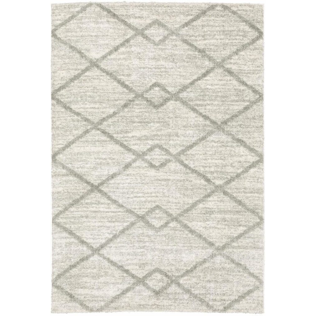 HomeRoots 510862 10 x 13 ft. Ivory & Gray Geometric Shag Power Loom Stain Resistant Rectangle Area Rug