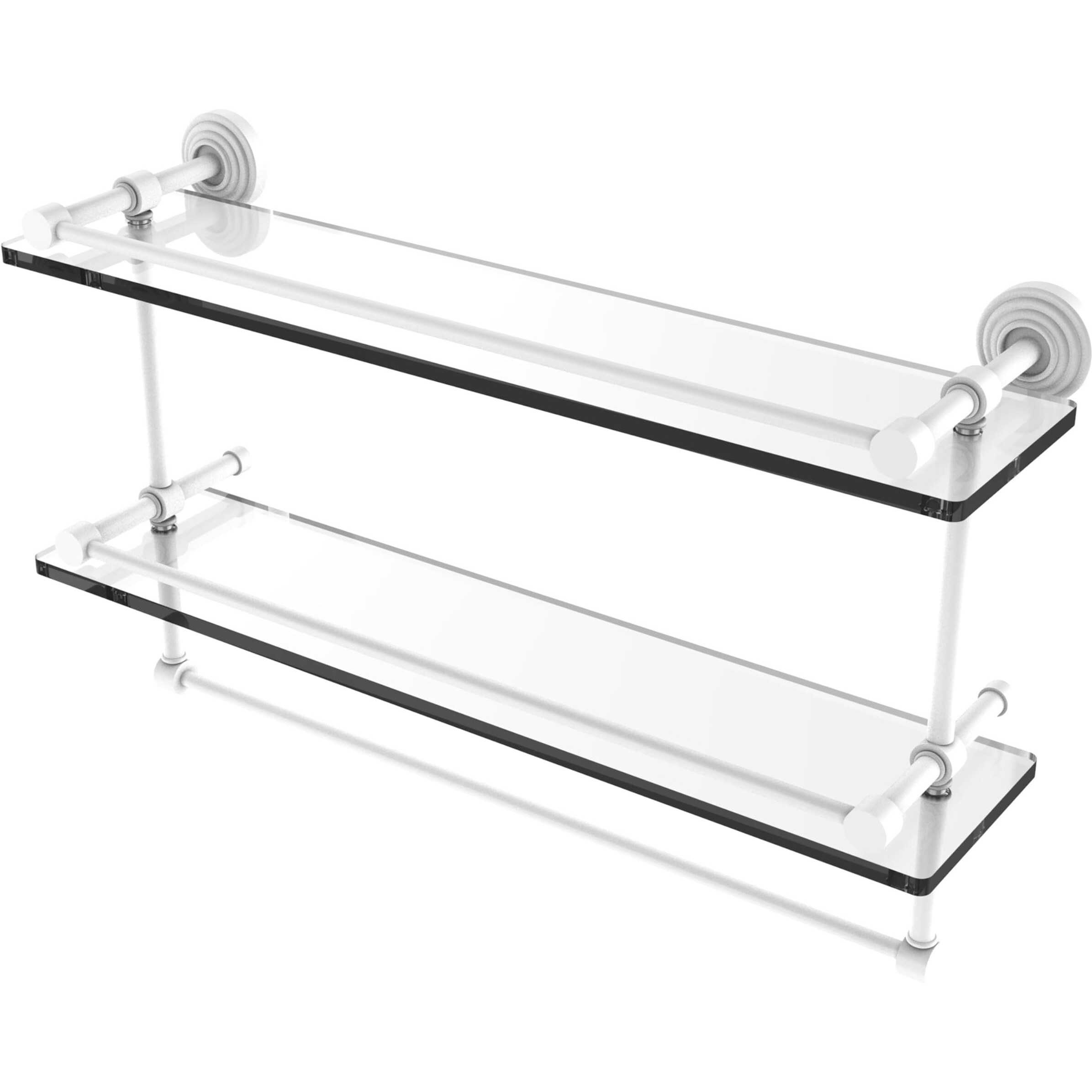 Allied Brass WP-2TB/22-GAL-WHM 22 Inch Gallery Double Glass Towel Bar Shelf, Matte White