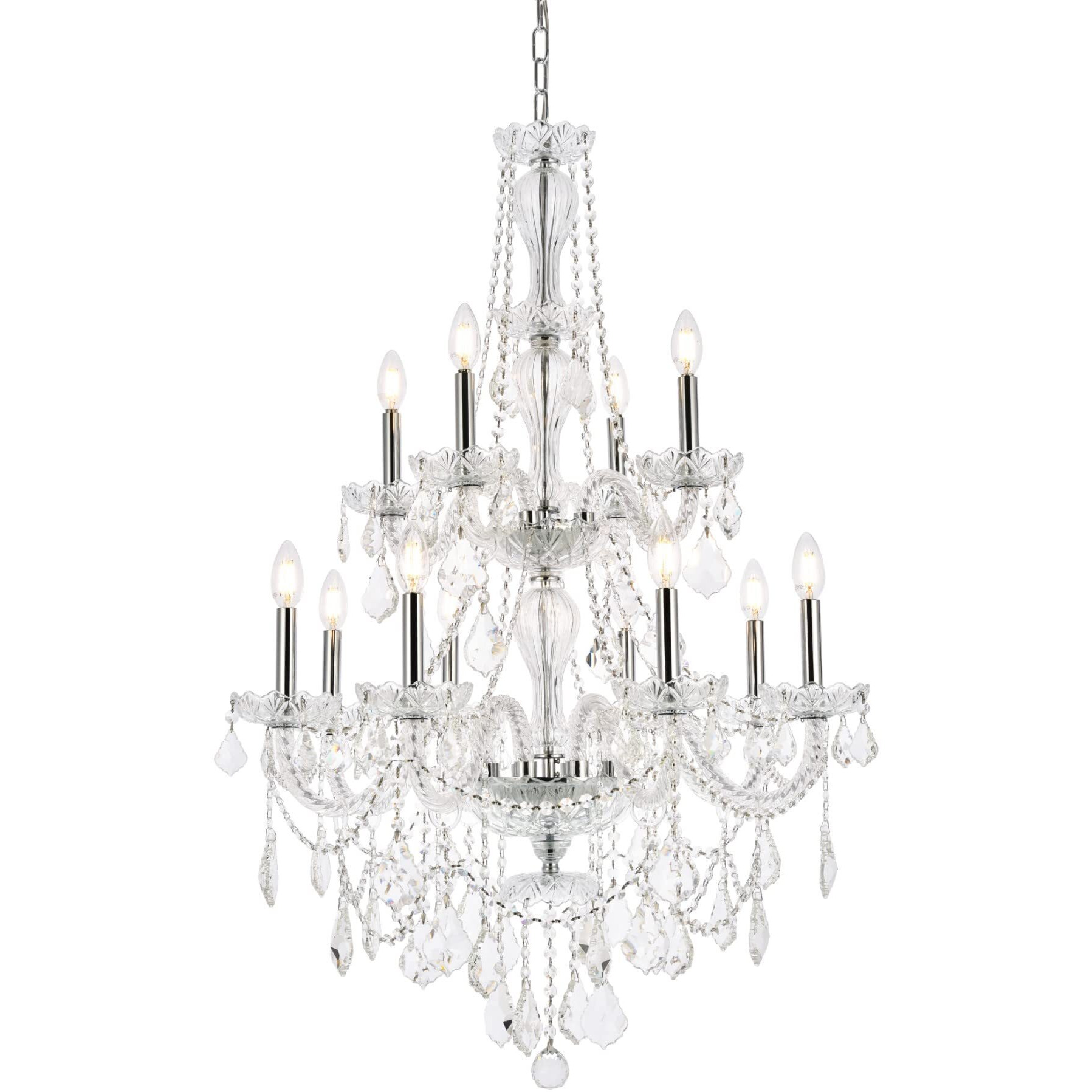 Elegant Lighting V7890D28C/RC Giselle - Twelve Light Chandelier, Crystal Type Royal Cut, Finish Color Chrome, Installation Traditional