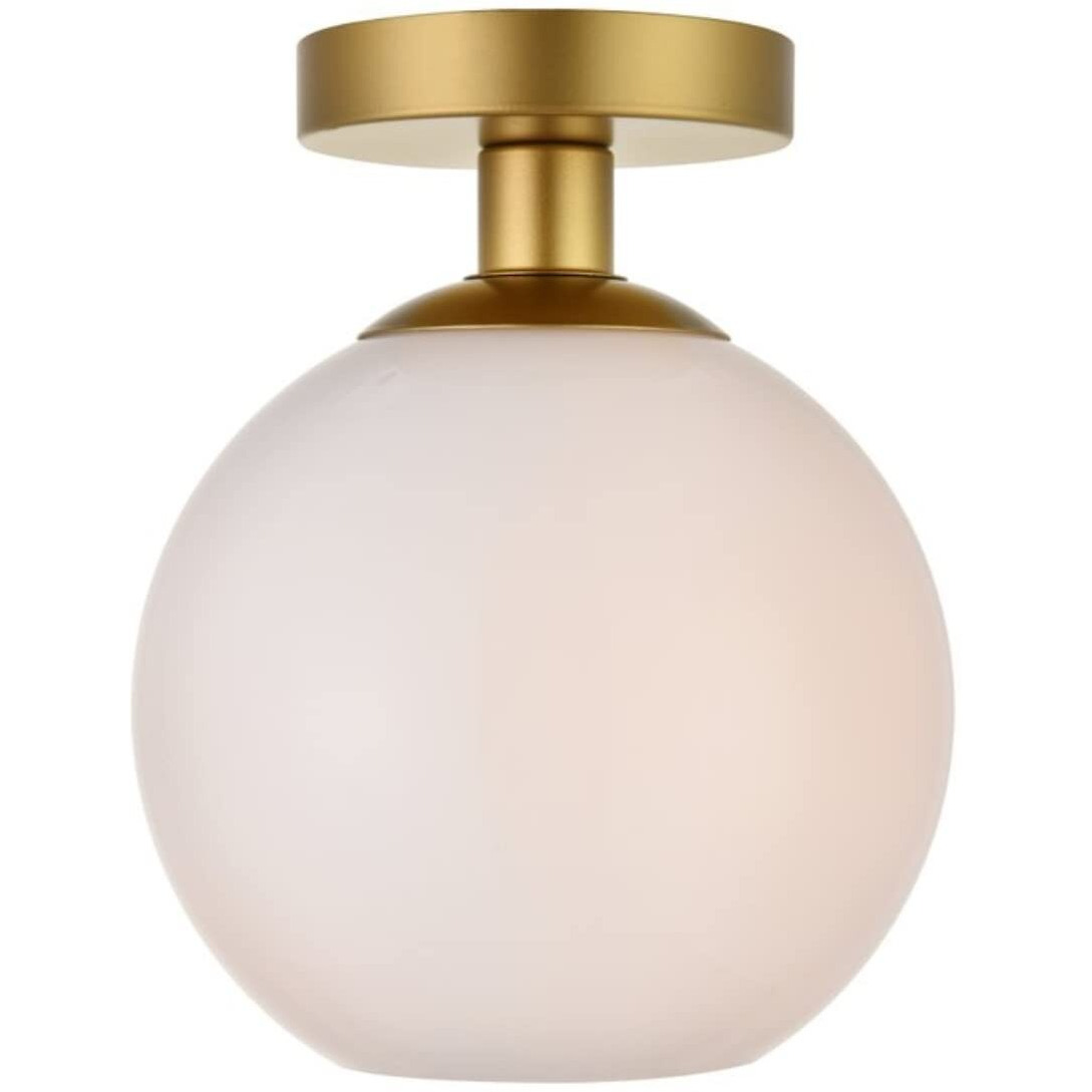 Living District Baxter 1-Light Metal & Glass Flush Mount in Brass/Frosted White