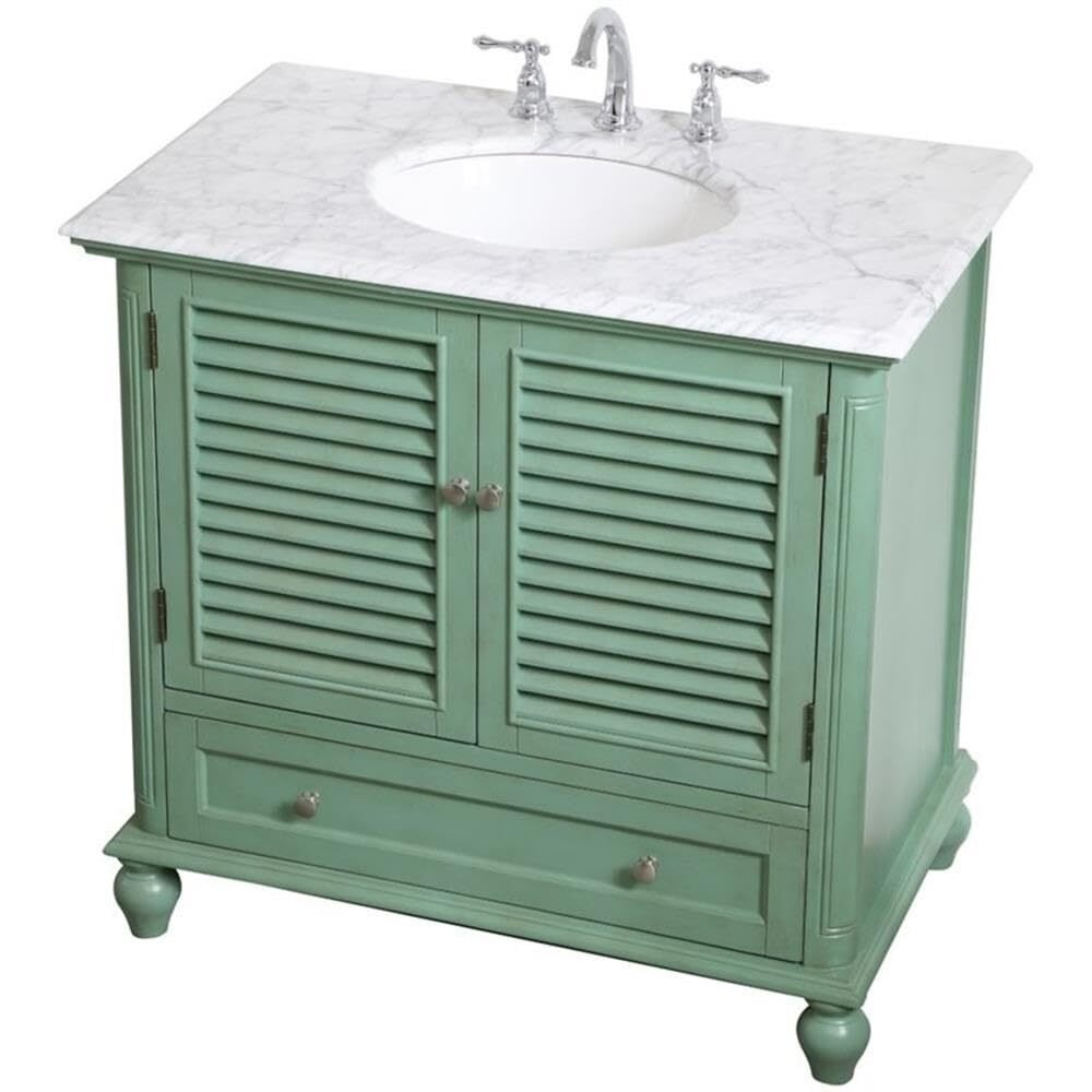 Elegant Decor Rhodes 36" Single Marble Top Bathroom Vanity in Vintage Mint