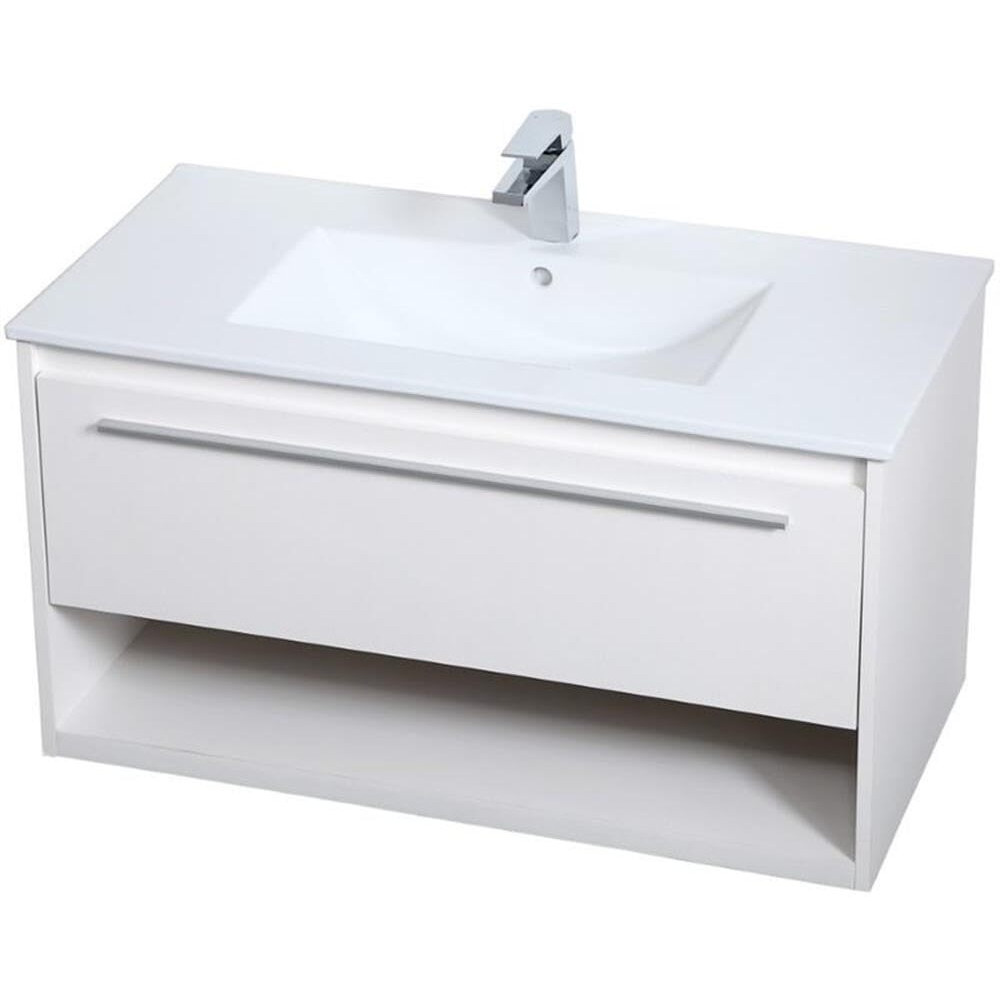 Elegant Decor Kasper 36" Single Porcelain Top Floating Bathroom Vanity in White