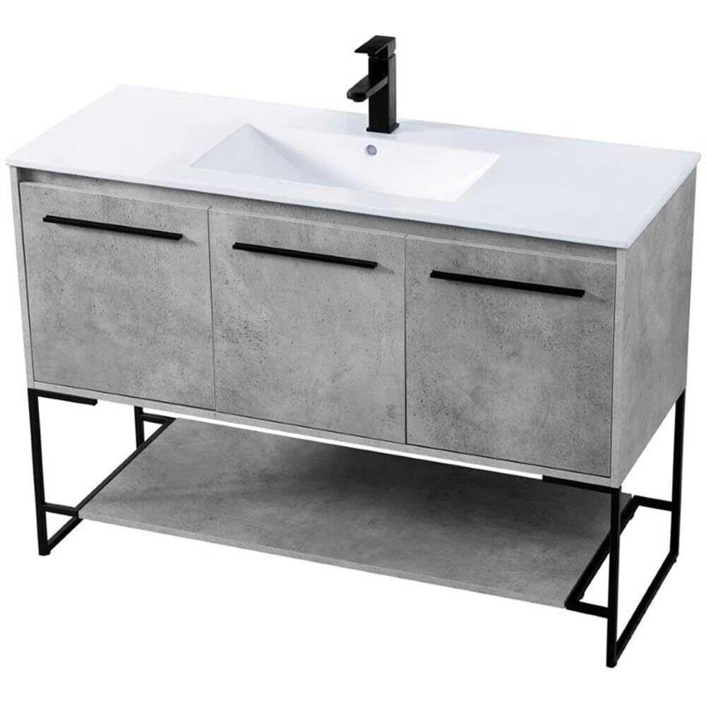 Elegant Decor Gerard 48" Single Porcelain Top Bathroom Vanity in Concrete Gray