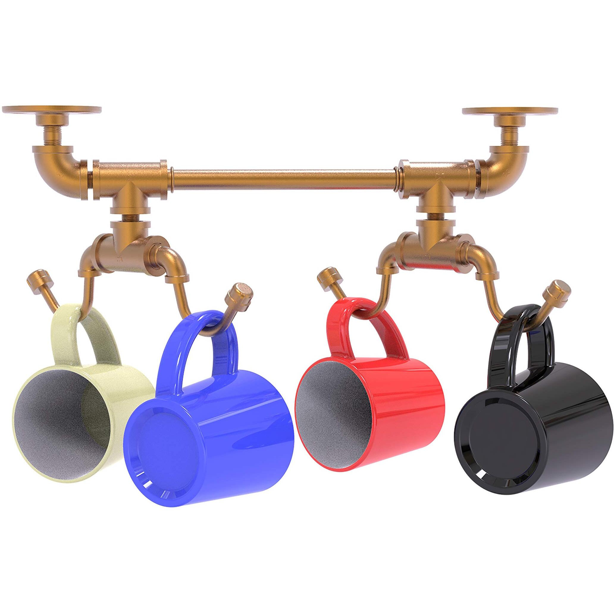 Allied Brass Pipeline Collection Under Cabinet 4 Rack Coffee Mug Holder, Brushed Bronze