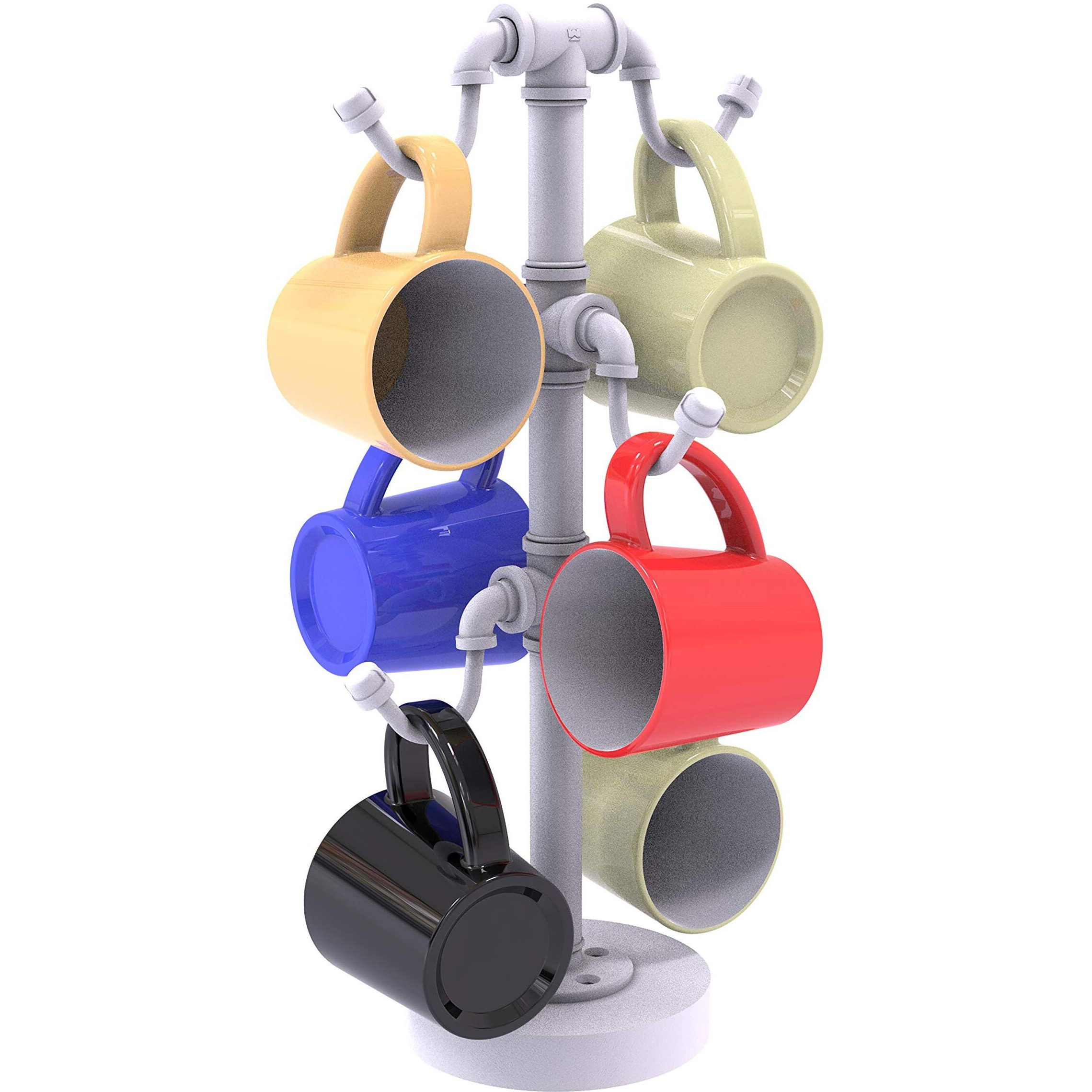 Allied Brass Pipeline Collection Countertop 6 Coffee Mug Holder, Matte White