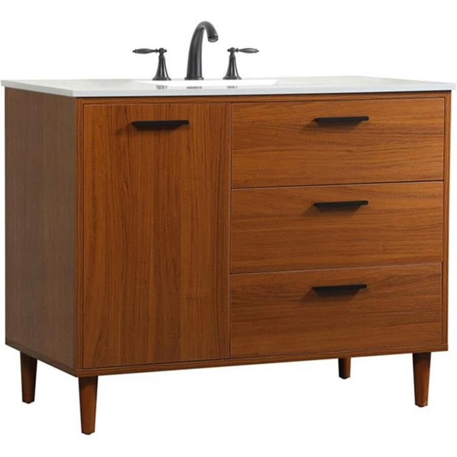Elegant Decor Baldwin 42" Solid Wood and MDF Bathroom Vanity in Teak