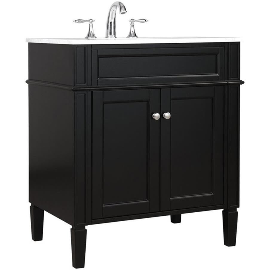 Elegant Decor Park Avenue 30" Solid Wood & Metal Single Bathroom Vanity in Black