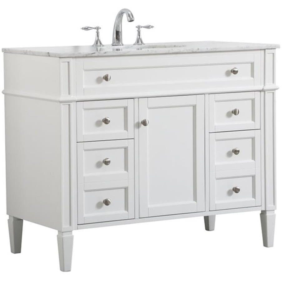 Elegant Decor Park Avenue 42" Metal MDF Marble Single Bathroom Vanity in White