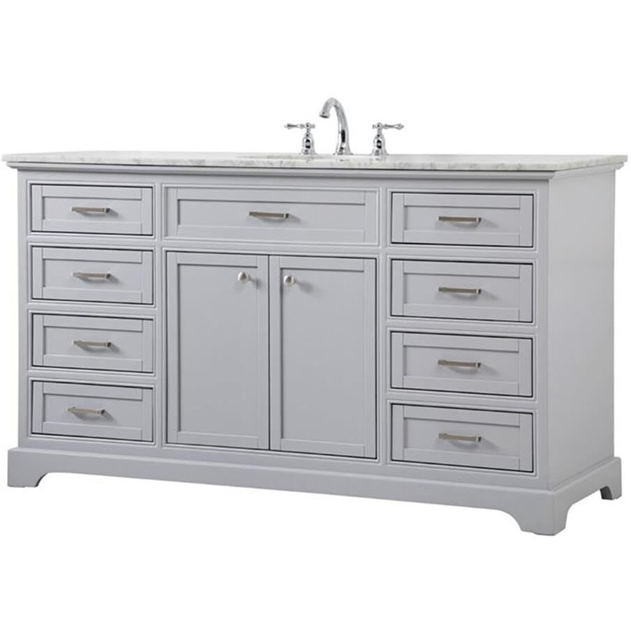Elegant Decor Americana 60" Metal MDF Marble Single Bathroom Vanity in Gray