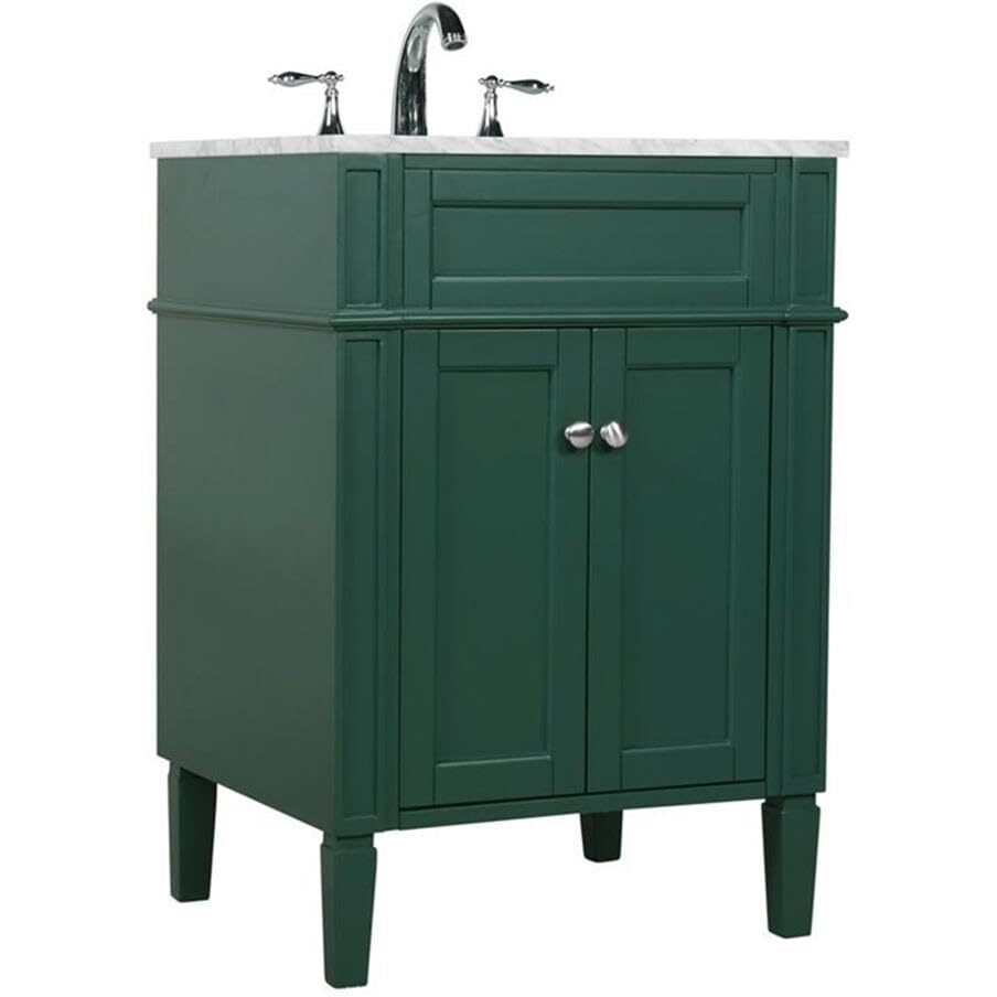 Elegant Decor Park Avenue 24" Metal MDF Marble Single Bathroom Vanity in Green