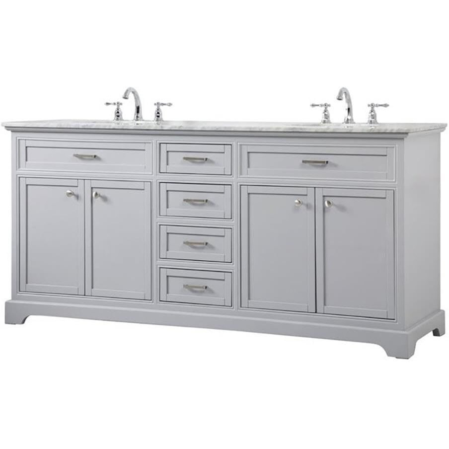 Elegant Decor Americana 72" Metal MDF Marble Double Bathroom Vanity in Gray
