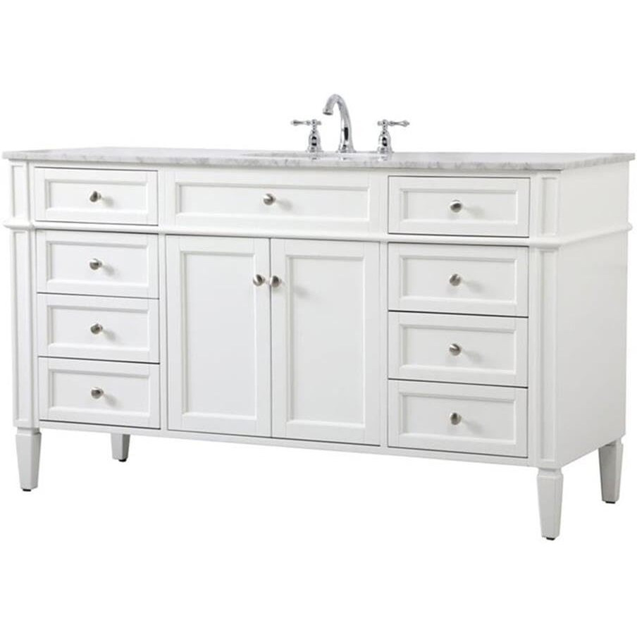 Elegant Decor Park Avenue 60" Metal MDF Marble Single Bathroom Vanity in White