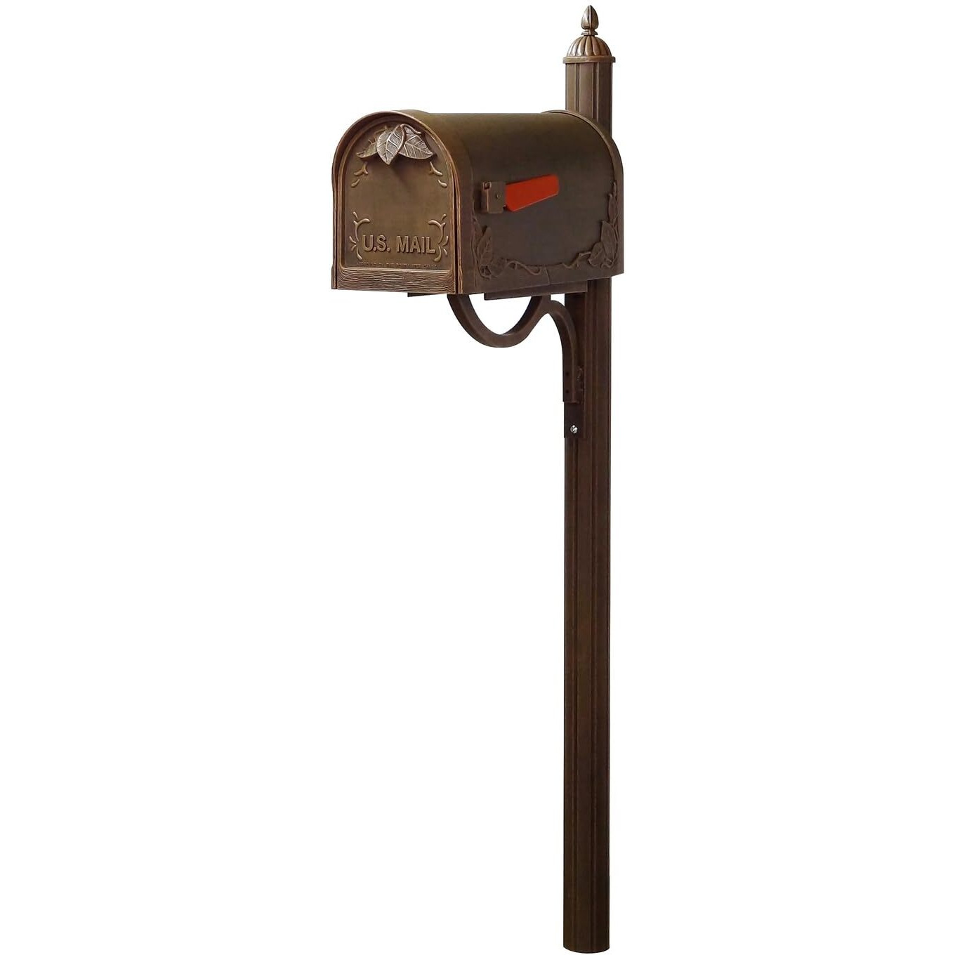 Special Lite Products Decorative Rust-Free Floral Curbside Mailbox with Locking Insert and Richland Mailbox Post, Copper