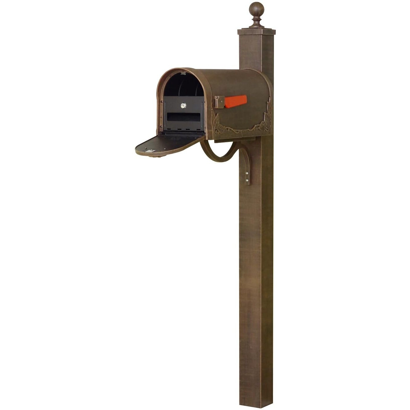 Special Lite Products Decorative Rust-Free Floral Curbside Mailbox with Locking Insert and Springfield Mailbox Post, Copper