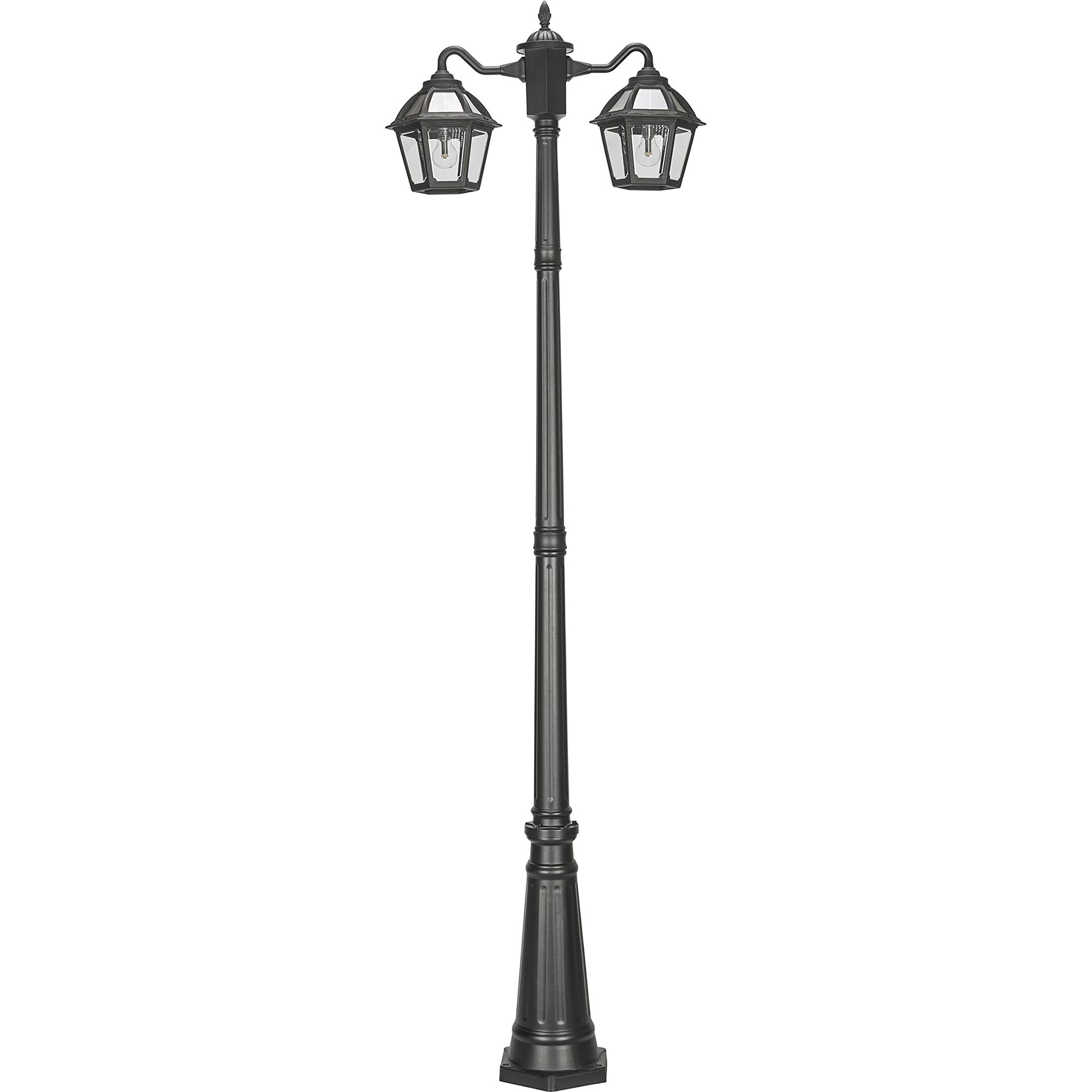 GAMA SONIC Polaris Bulb Solar Lamp Post Light Kit, 91.875 inch Tall, Outdoor Double Head Black Resin and Clear Beveled Glass Post Lamp, Cast Aluminum Light Pole, and Warm White Light 2700K (177B50002)
