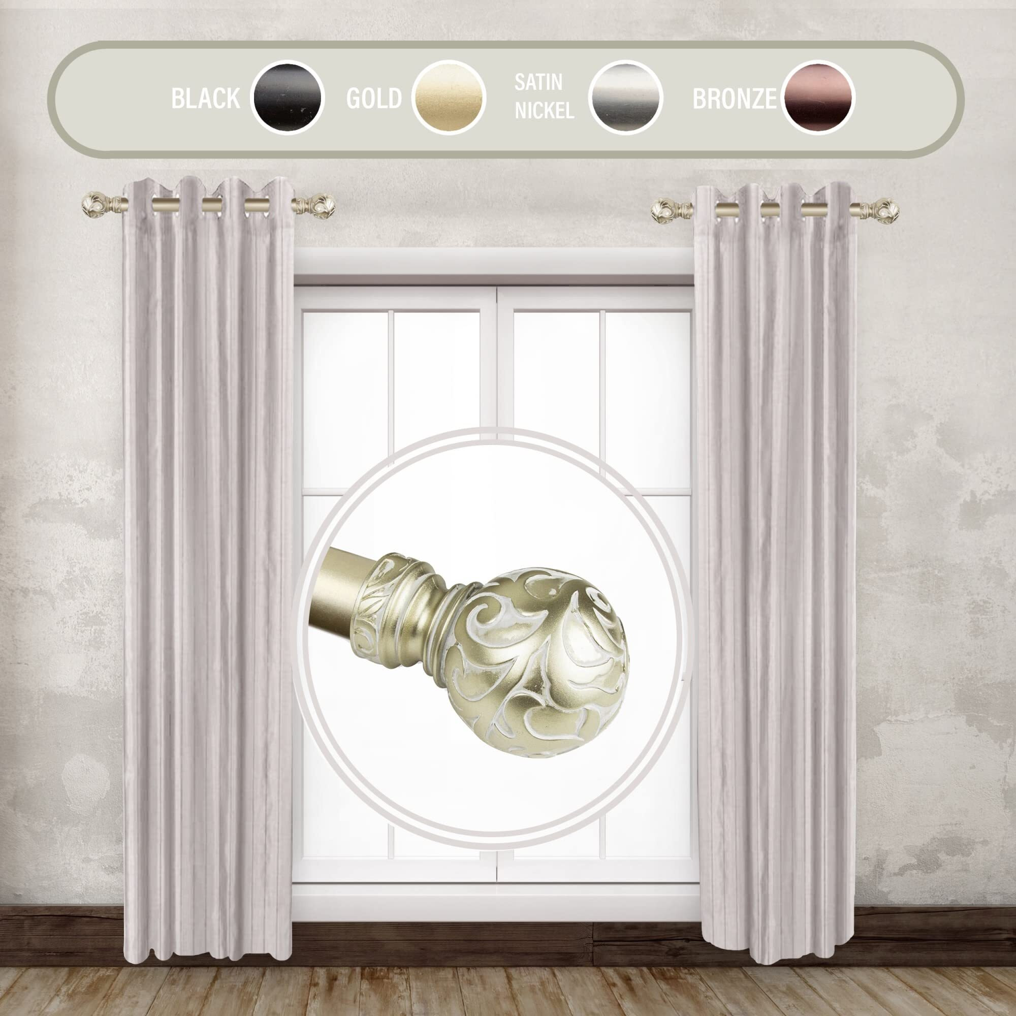 Rod Astamoda Terreca 1" Dia. Side Curtain 12-20 inch Long (Set of 2) - Gold