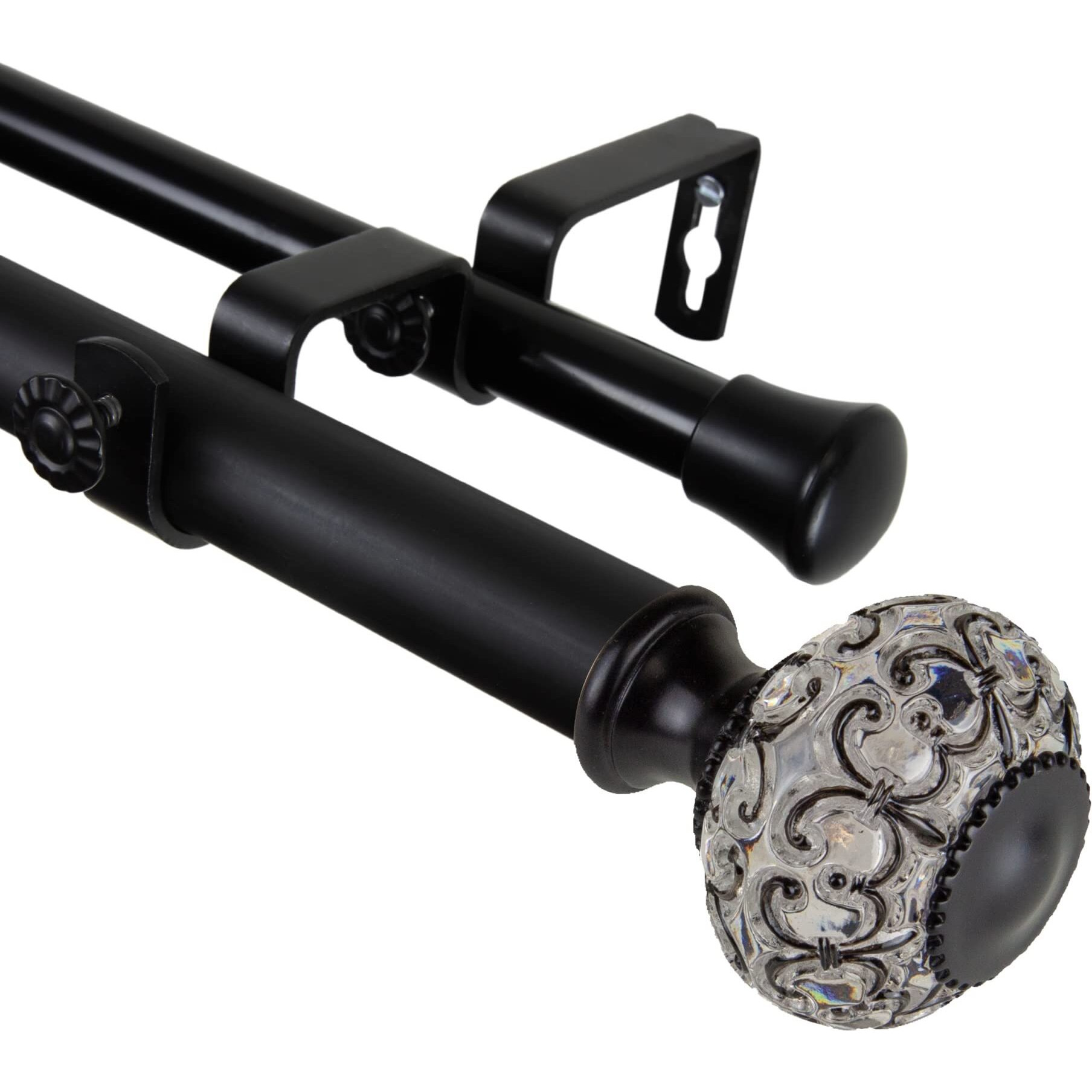 Rod Astamoda Elyse Double Curtain 1" OD 28-48 inch - Black