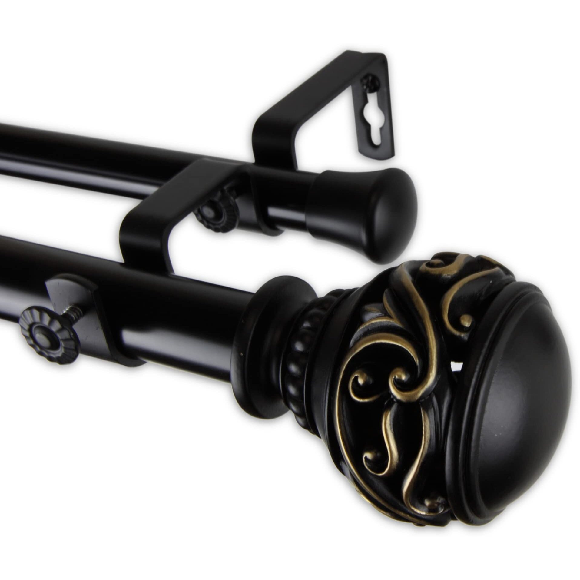 Rod Astamoda Leon Double Curtain 1" OD 120-170 inch - Black