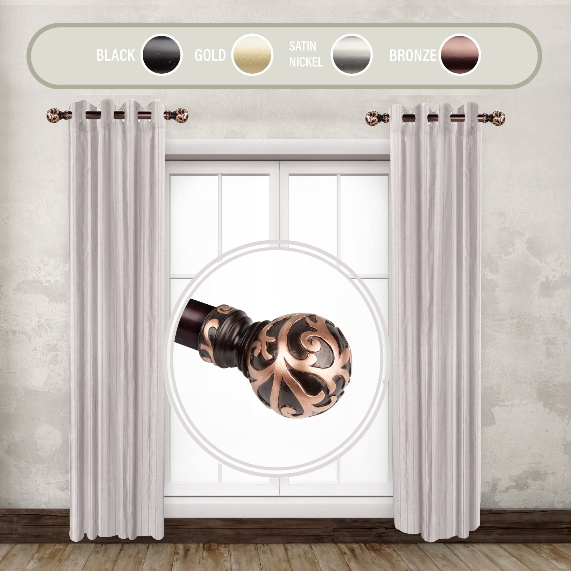 Rod Astamoda Terreca 1" Dia. Side Curtain 12-20 inch Long (Set of 2) - Bronze