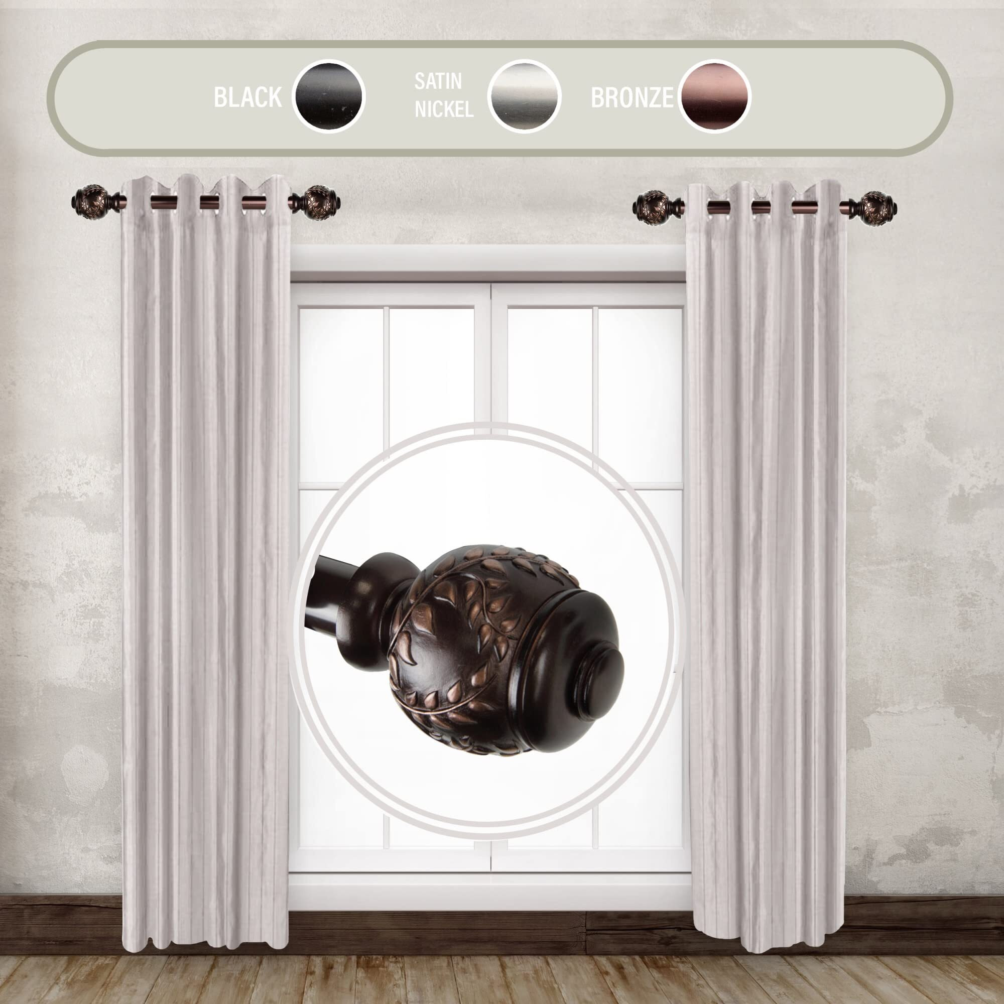 Rod Astamoda Mathilda 1" Dia. Side Curtain 12-20 inch Long (Set of 2) - Bronze