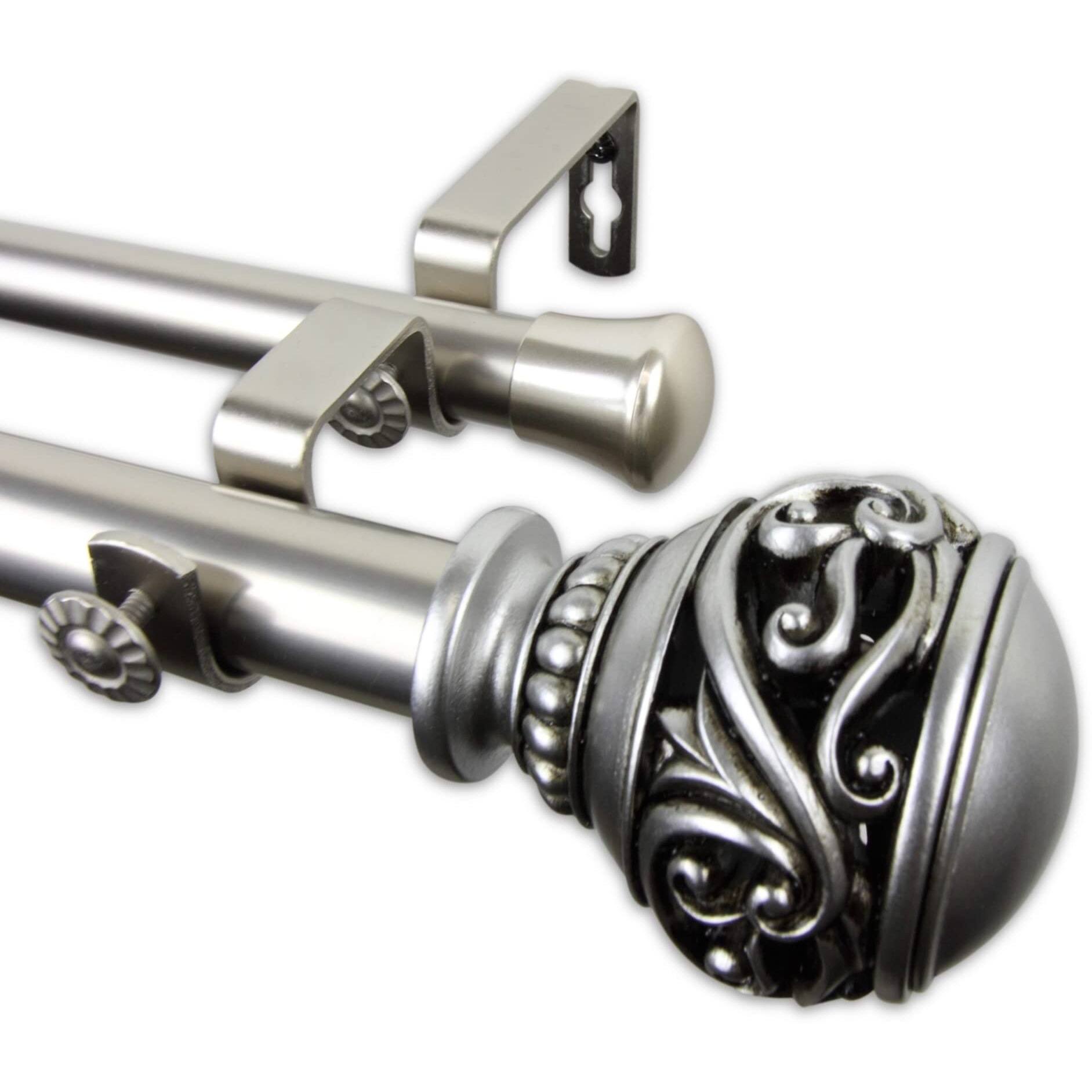 Rod Astamoda Leon Double Curtain 1" OD 66-120 inch - Satin Nickel