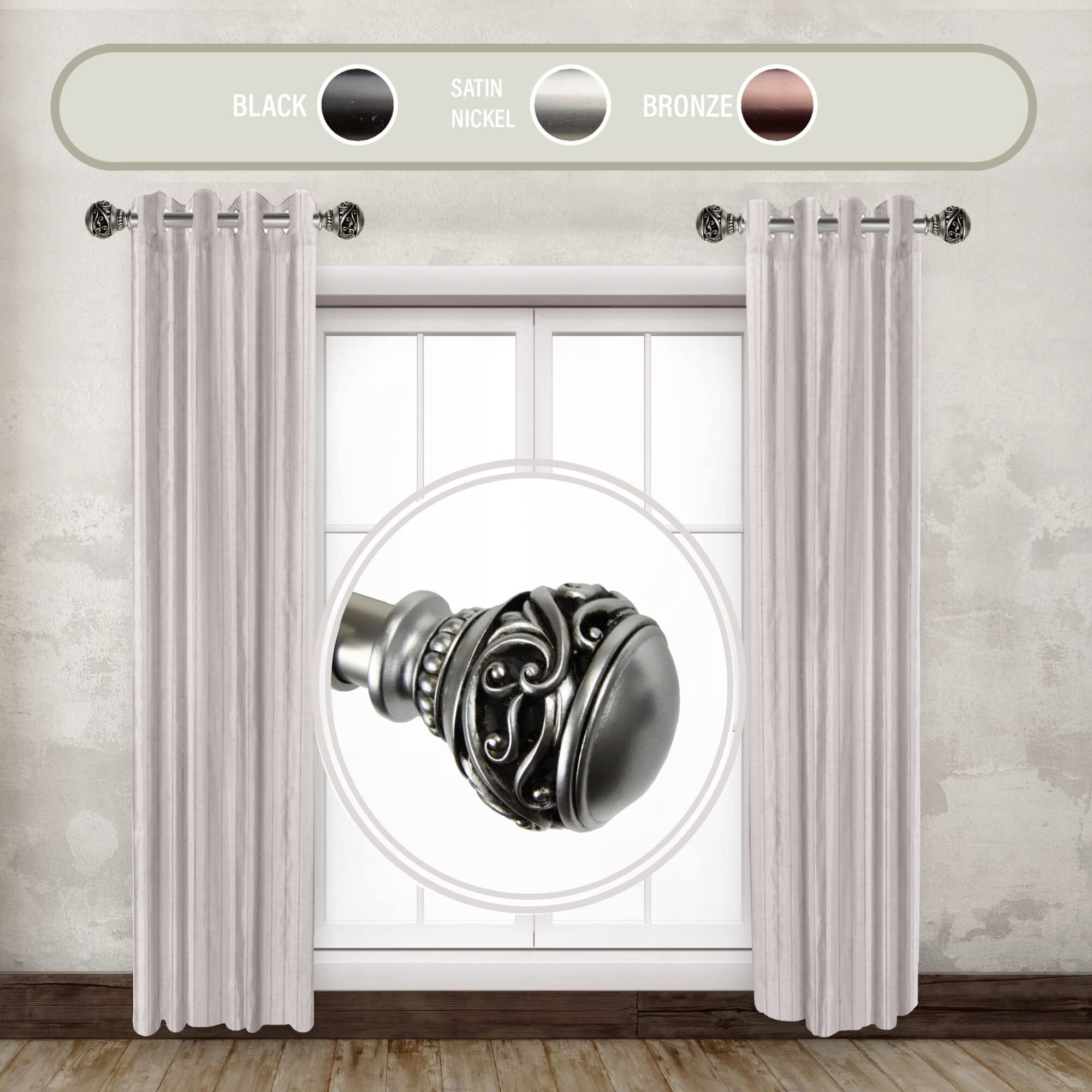 Rod Astamoda Leon 1" Dia. Side Curtain 12-20 inch Long (Set of 2) - Satin Nickel