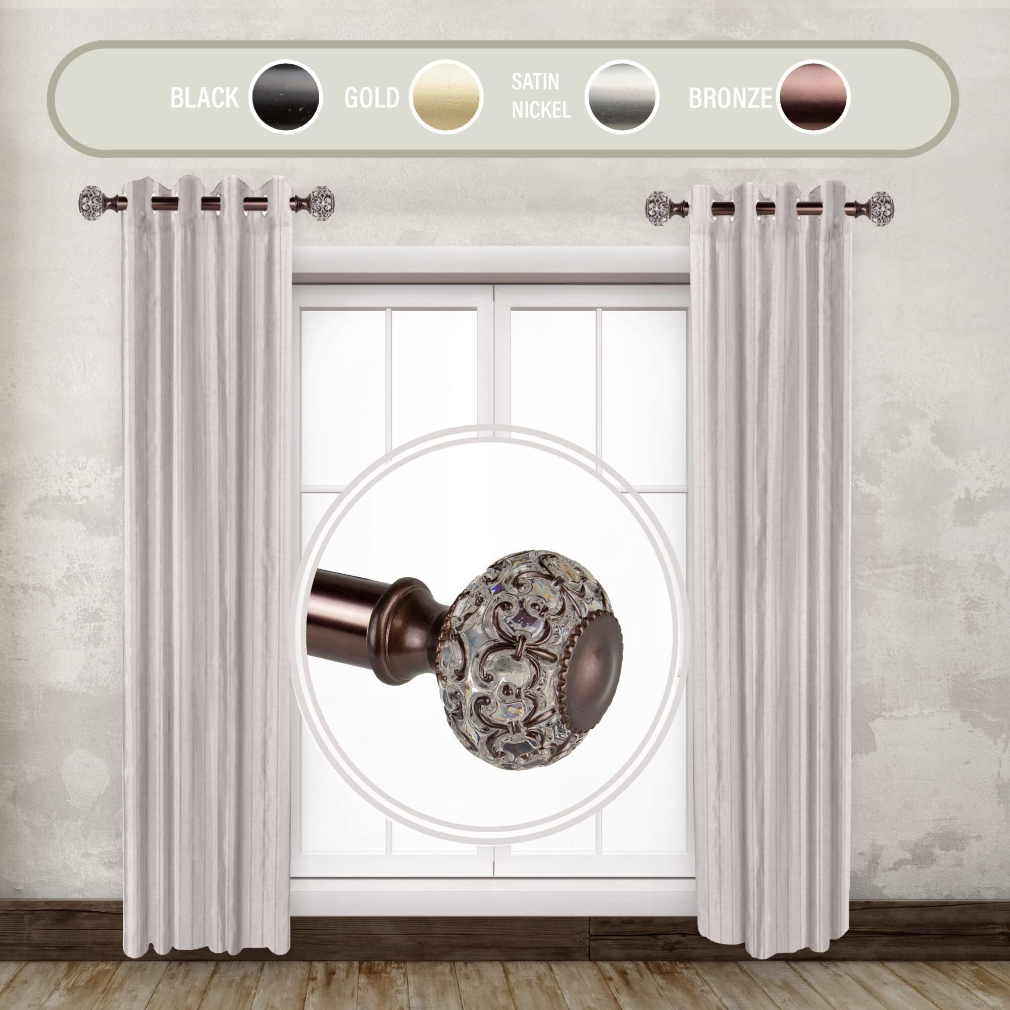 Rod Astamoda Elyse 1" Dia. Side Curtain 12-20 inch Long (Set of 2) - Bronze