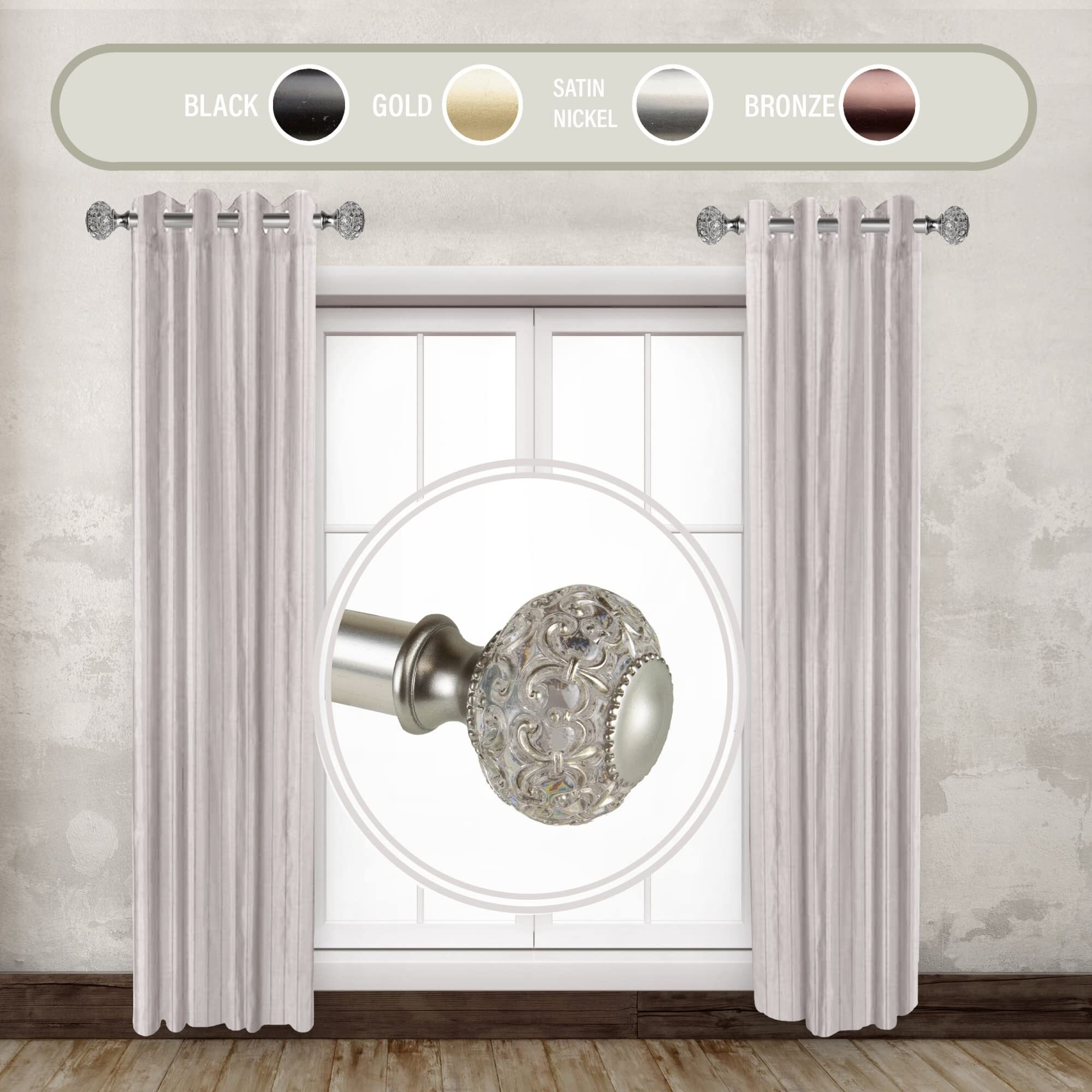 Rod Astamoda Elyse 1" Dia. Side Curtain 12-20 inch Long (Set of 2) - Satin Nickel