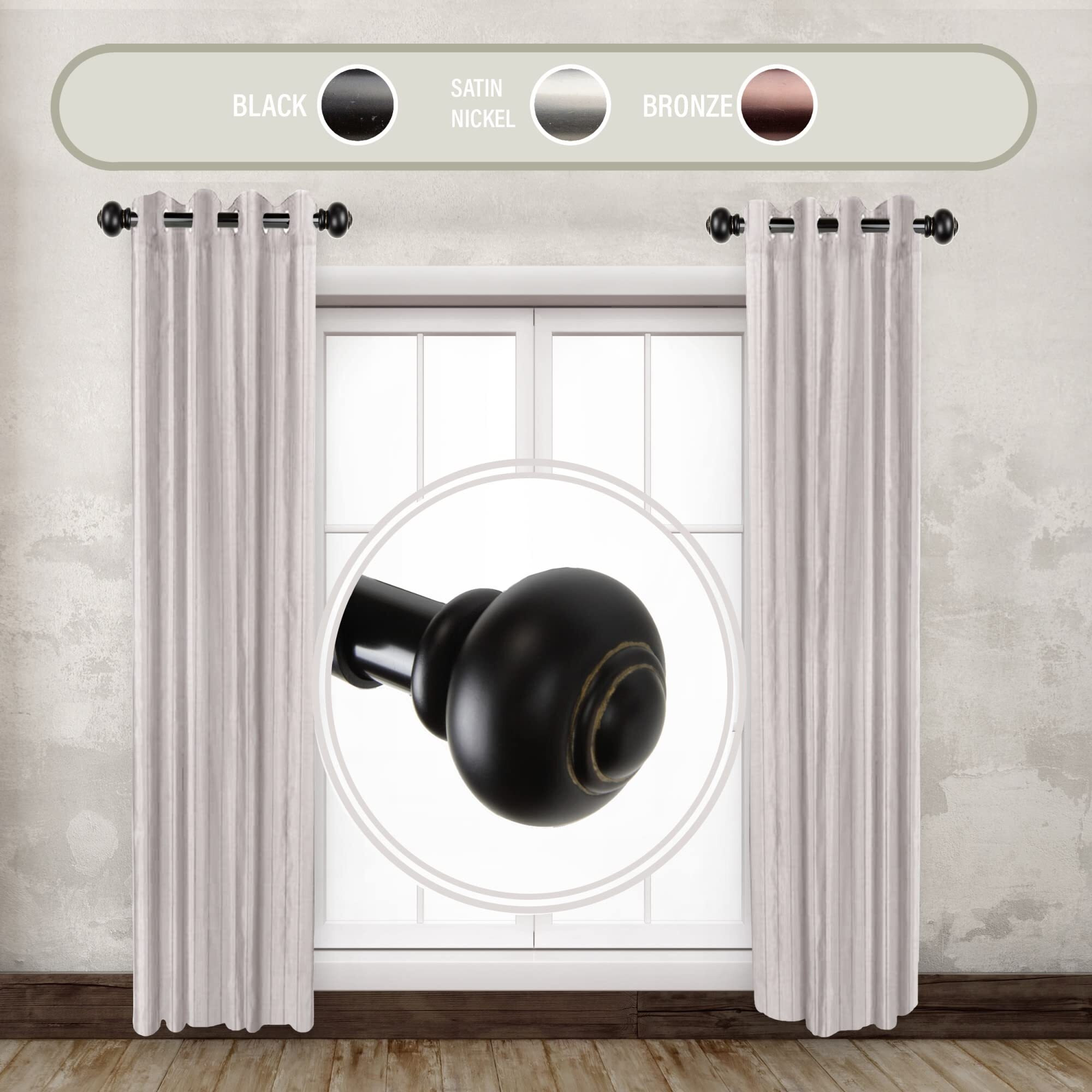 Rod Astamoda Constantino 1" Dia. Side Curtain 12-20 inch Long (Set of 2) - Black