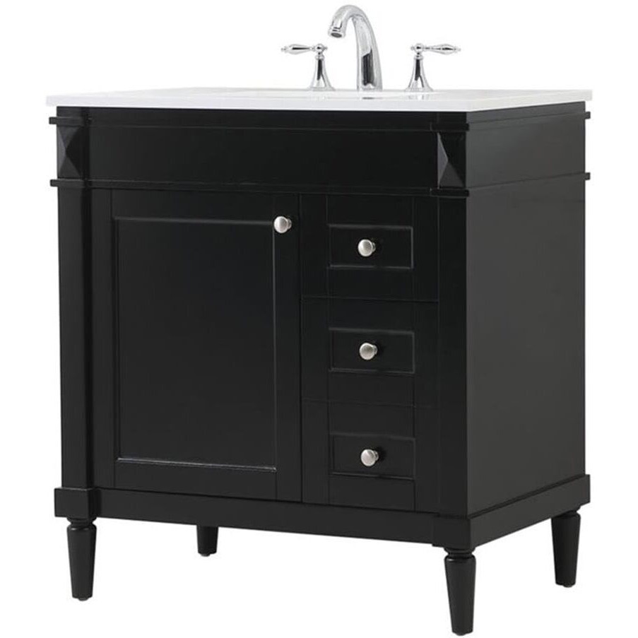 Elegant Decor Indoor Modern Under Sink Bathroom Fixtures Storage Organizer Cabinet 32 inch Single Bathroom Vanity - Black