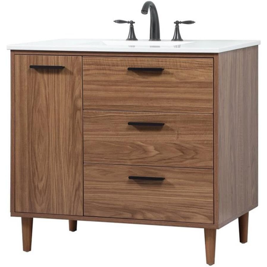 Elegant Decor Baldwin 36" Aluminum MDF Single Bathroom Vanity in Walnut Brown
