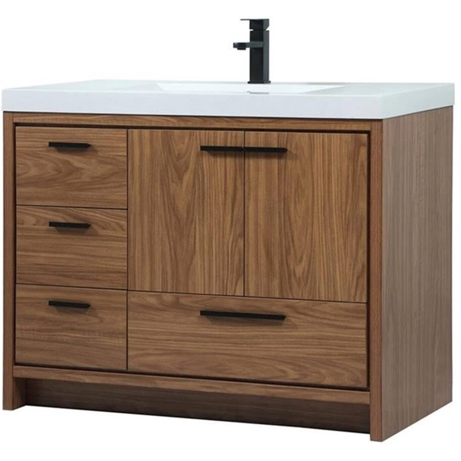 Elegant Decor Wyatt 42" Aluminum MDF Single Bathroom Vanity in Walnut Brown