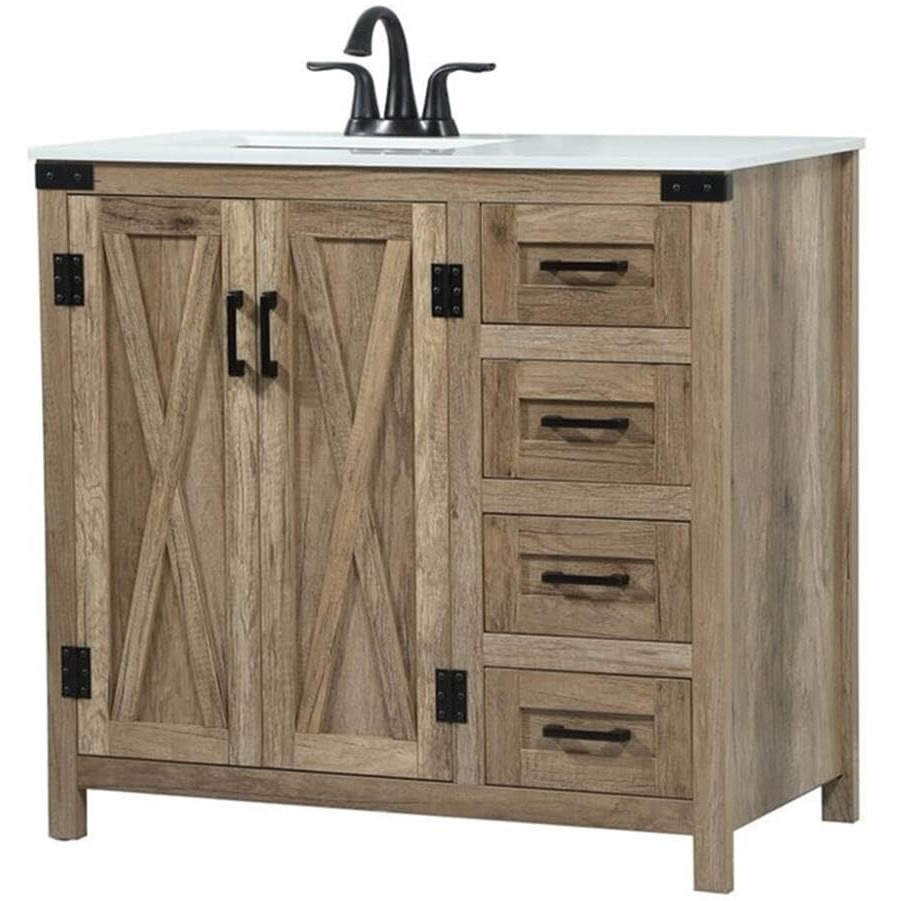 Elegant Decor Grant 36" Aluminum MDF Single Bathroom Vanity in Natural Oak