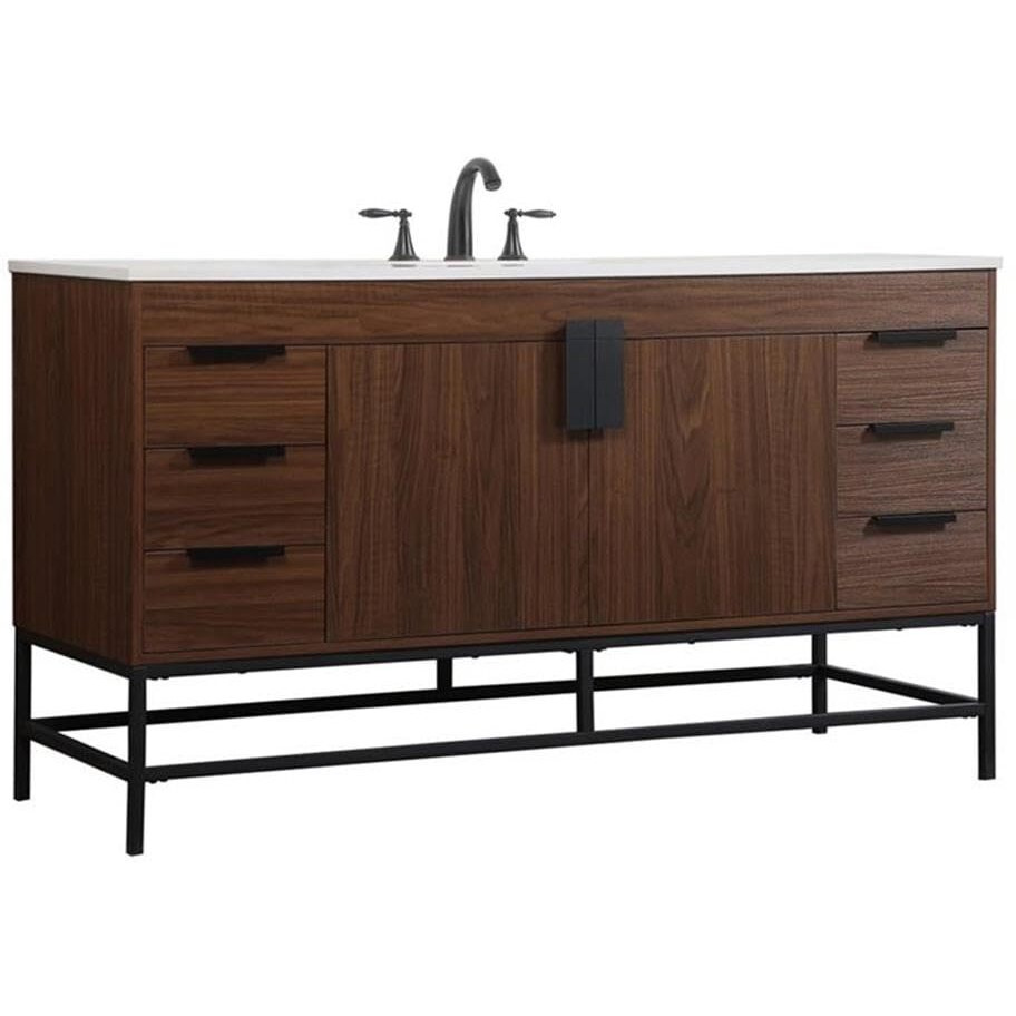 Elegant Decor Indoor Modern Under Sink Bathroom Fixtures Storage Organizer Cabinet 24 inch Single Bathroom Vanity - Walnut