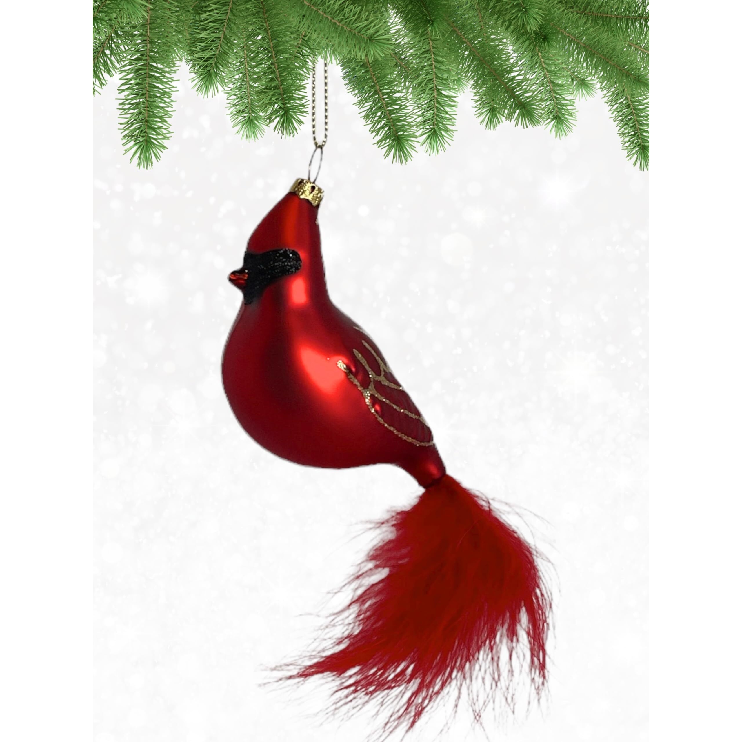 Cobane Studio LLC COBANEC304 Cardinal with Feather Tail Ornament