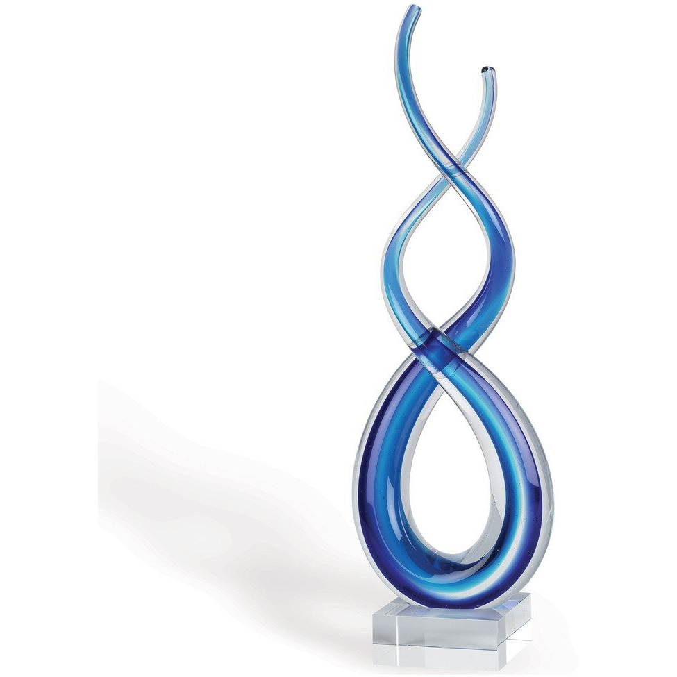 Badash Touch of Blues - Blue Crystal Murano-Style Glass Sculpture - Blue Home Decor Glass Art - 18" Tall Mouth-Blown Glass Wave Sculpture on Crystal Base - Glass Decor Contemporary Home Decor Accent