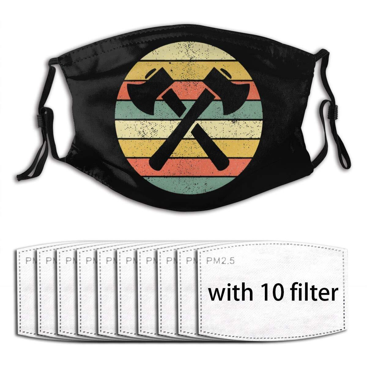 Vintage Axe Throwing Retro Crossed Hatchets Anti Dust Outdoor Adjustable Mouth Cover Reusable with 6 Filters