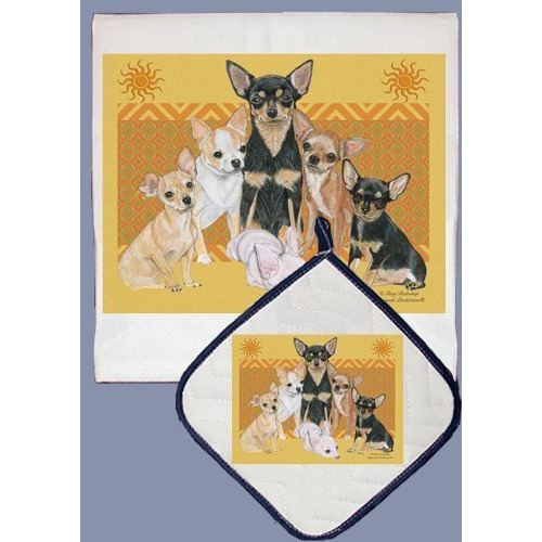 Pipsqueak Productions DP561 Dish Towel and Pot Holder Set - Chihuahua Family