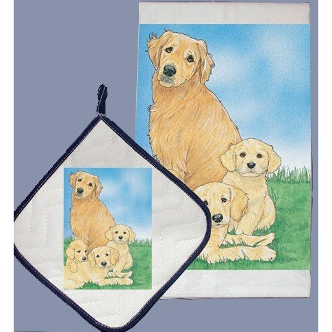 Pipsqueak Productions DP929 Golden Retriever Dish Towel And Pot Holder Set