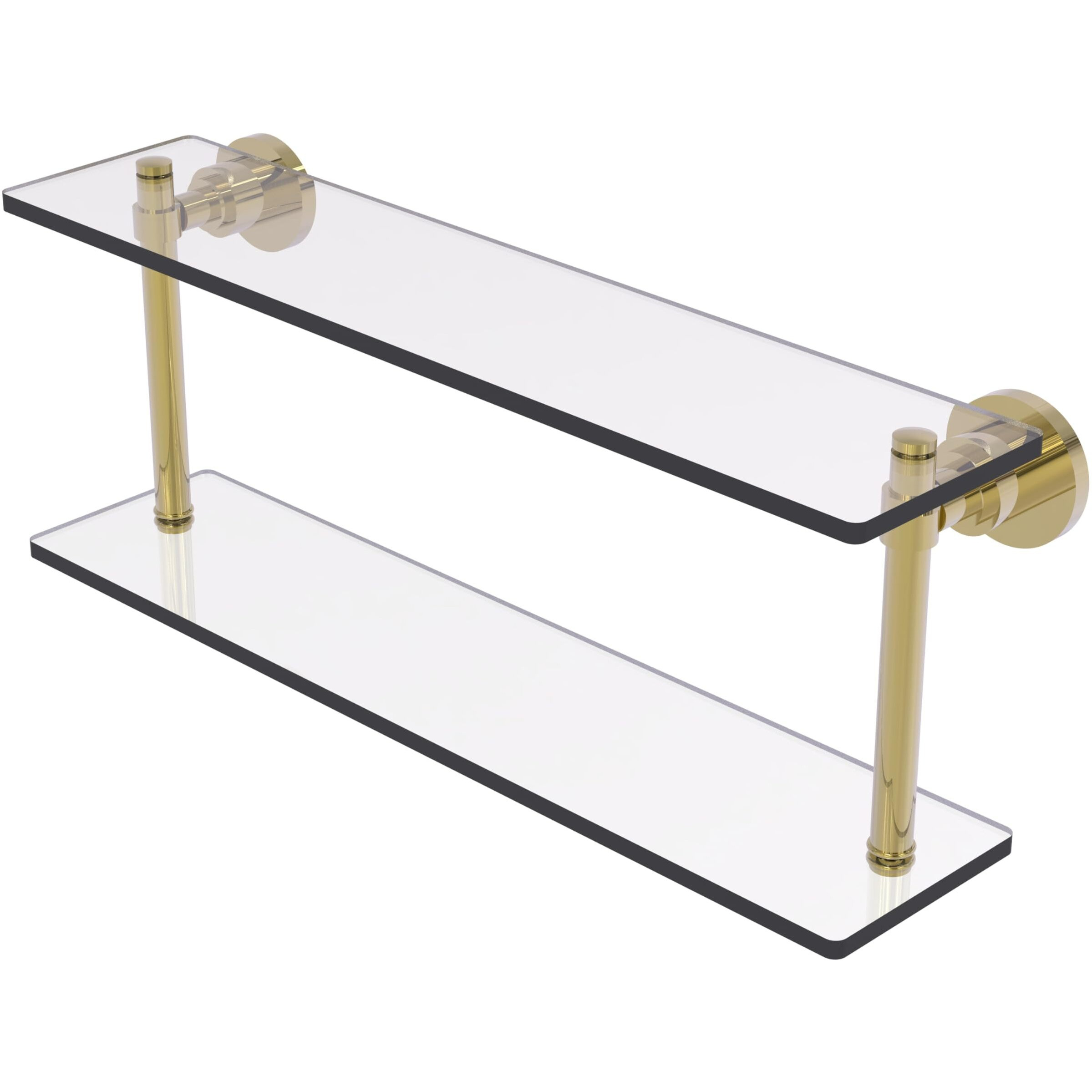 Allied Brass WS-2/22-UNL Washington Square Collection 22 Inch Two Tiered Glass Shelf, Unlacquered Brass