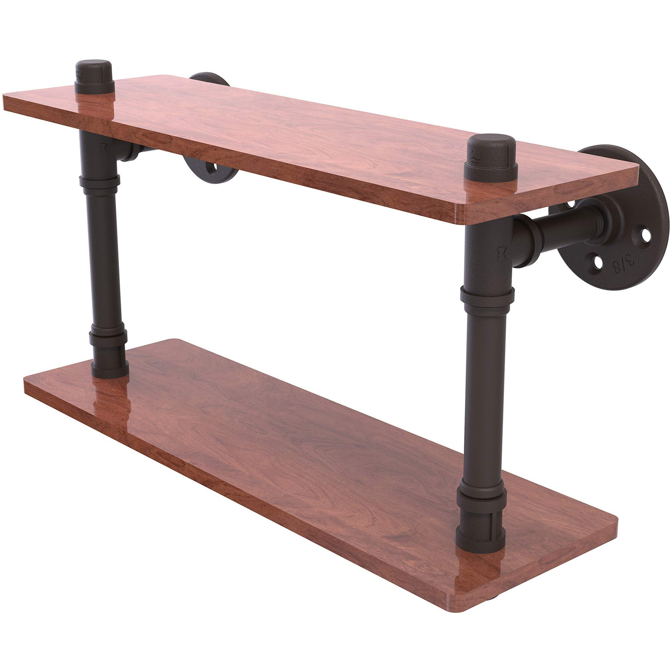 Allied Brass P-470-16-DWS Pipeline Collection 16 Inch Ironwood Double Wood Shelf, 16", Oil Rubbed Bronze