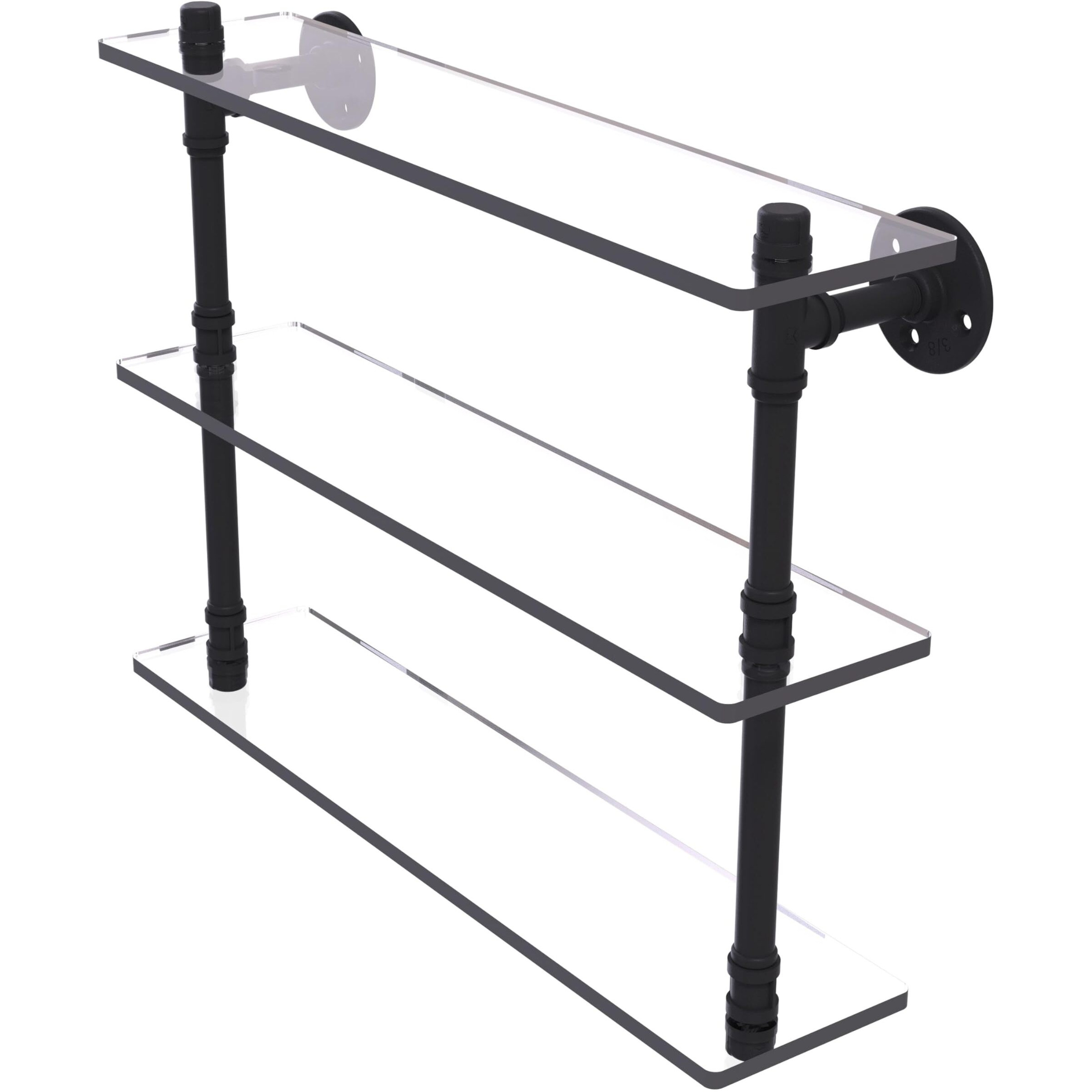 Allied Brass P-440-22-TGS-BKM Pipeline Collection 22 Inch Triple Glass Shelf, Matte Black