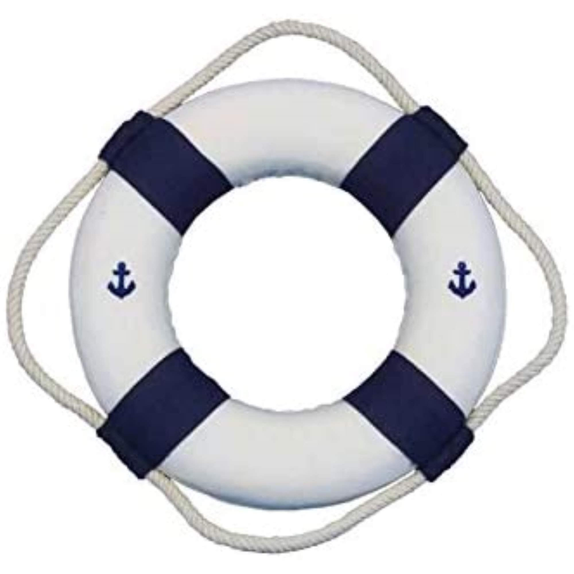 Handcrafted Nautical Decor Classic White Decorative Anchor Lifering with Blue Bands Christmas Ornament 6"