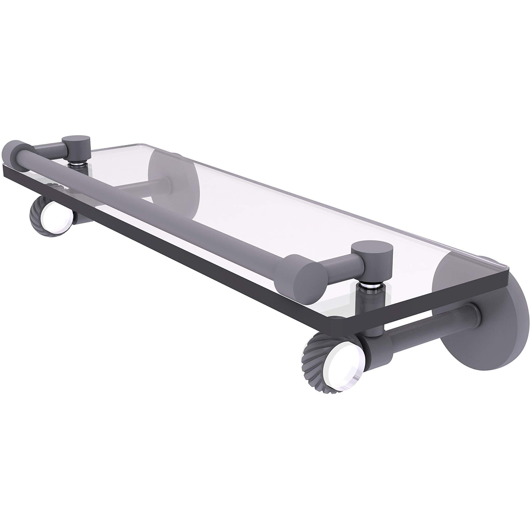 Allied Brass CV-1T-16-GAL Clearview Collection 16 Inch Gallery Rail Twisted Accents Glass Shelf, Matte Gray