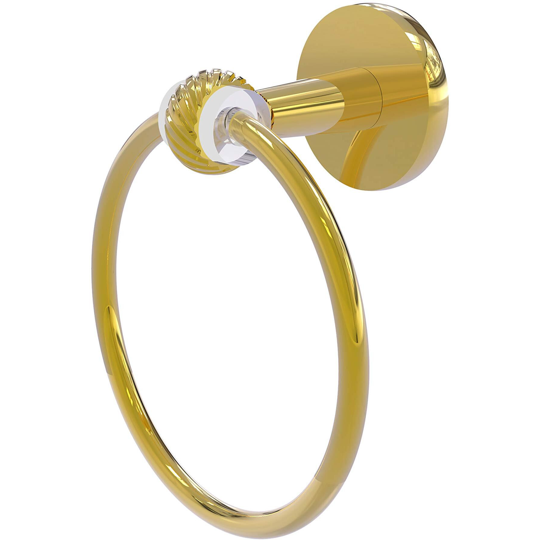 Allied Brass CV-16T Clearview Collection Twisted Accents Towel Ring, Polished Brass