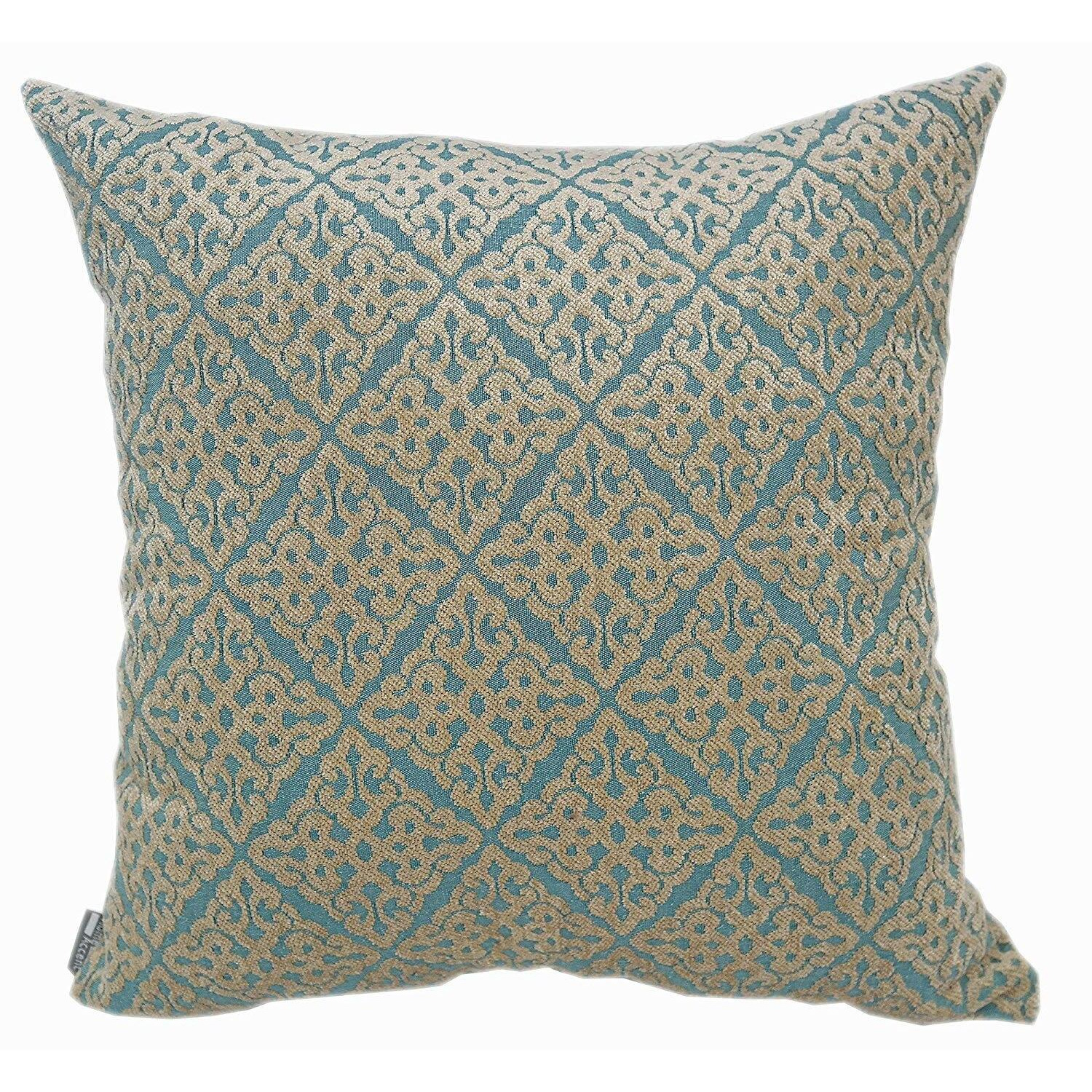 Diamond Patterned Chenille Decorative Turquoise Pillow - Down alternative Filled