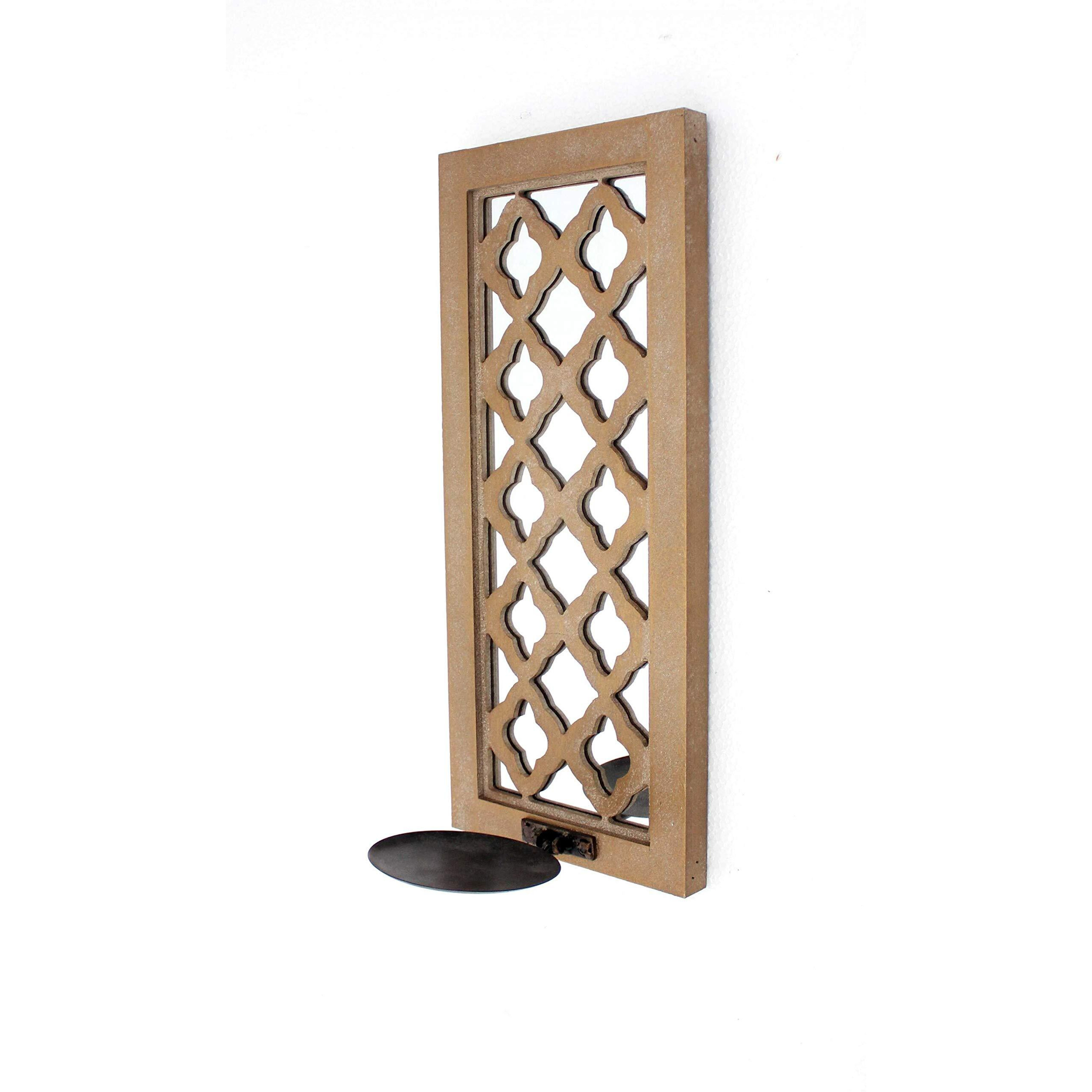 HomeRoots 6" x 7.5" x 17" Tan, Wooden Cross - Candle Holder Sconce